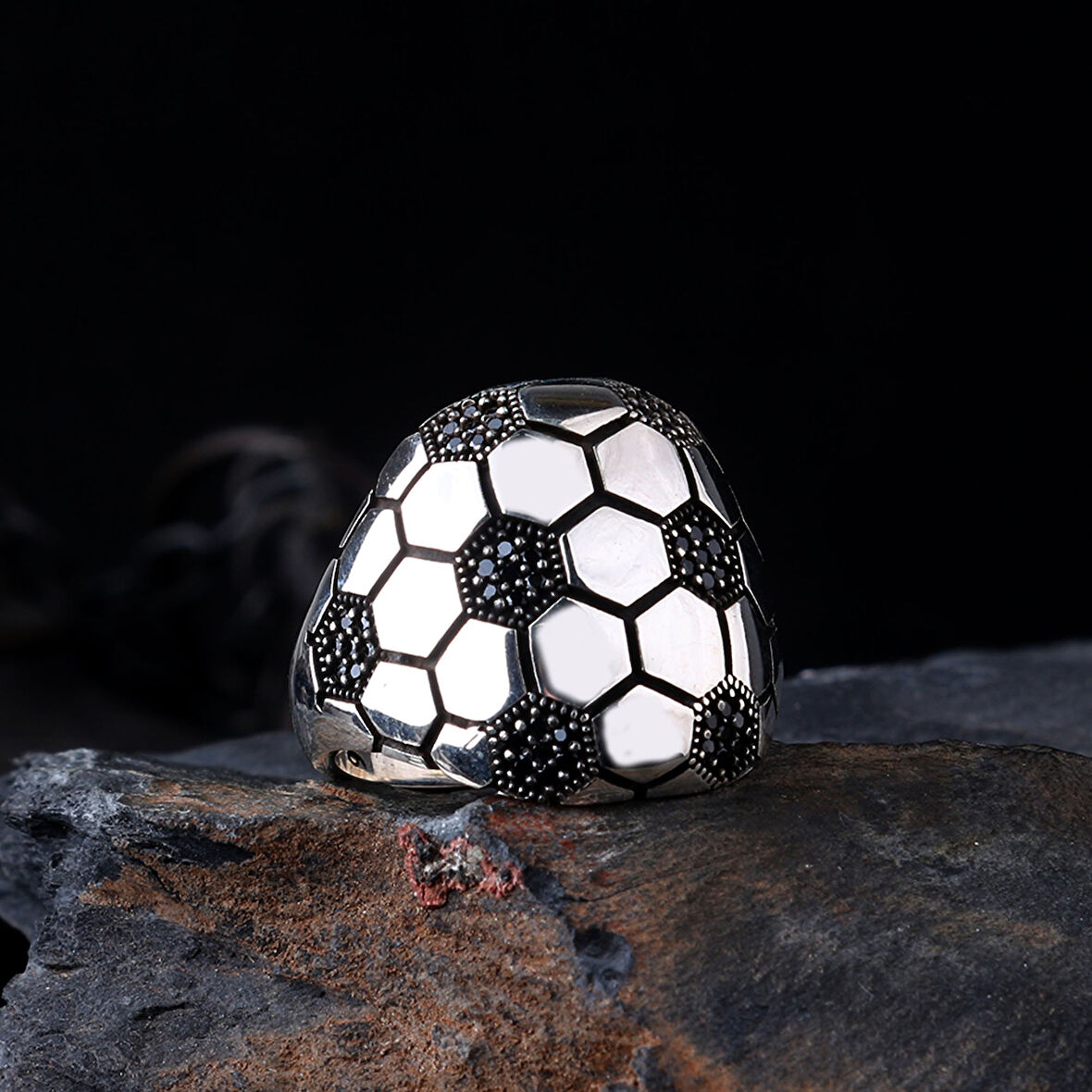 925 Ayar Gümüş Futbol Topu Tasarım Erkek Yüzük