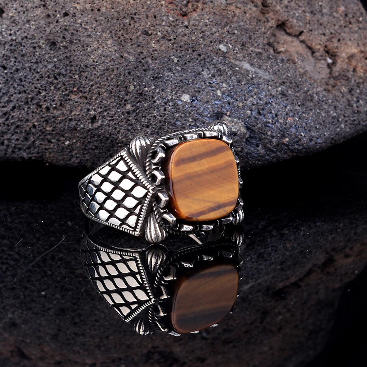 925 AYAR GÜMÜŞ KAPLANGÖZÜ TAŞLI MODEL YÜZÜK