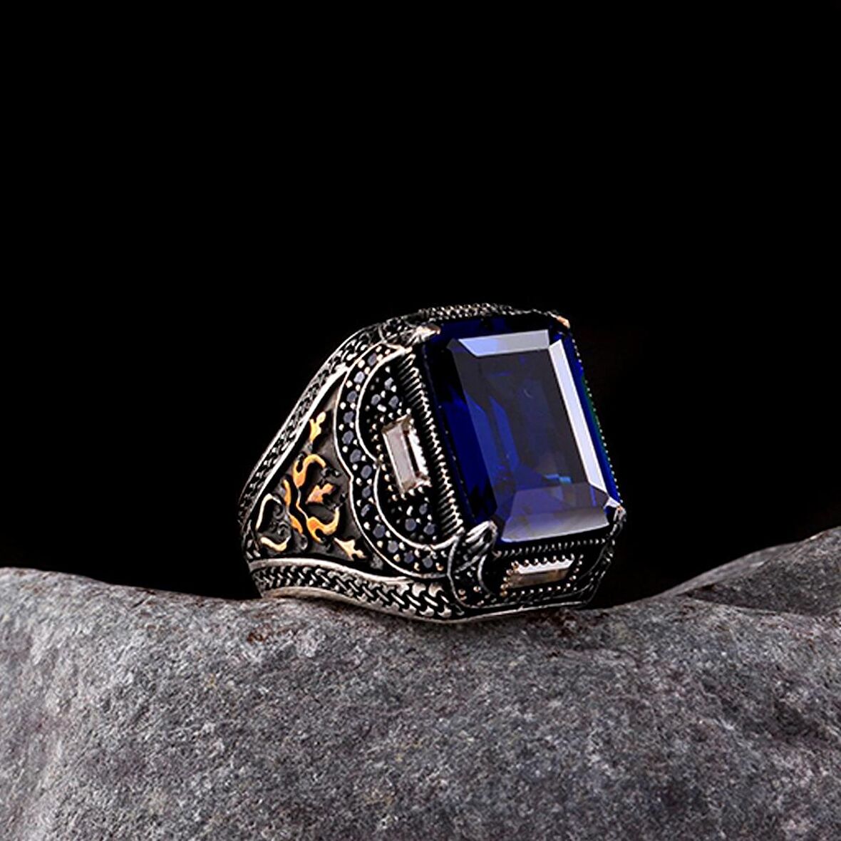 925 AYAR GÜMÜŞ MAZVİ ZİRKON TAŞLI ERKEK YÜZÜK