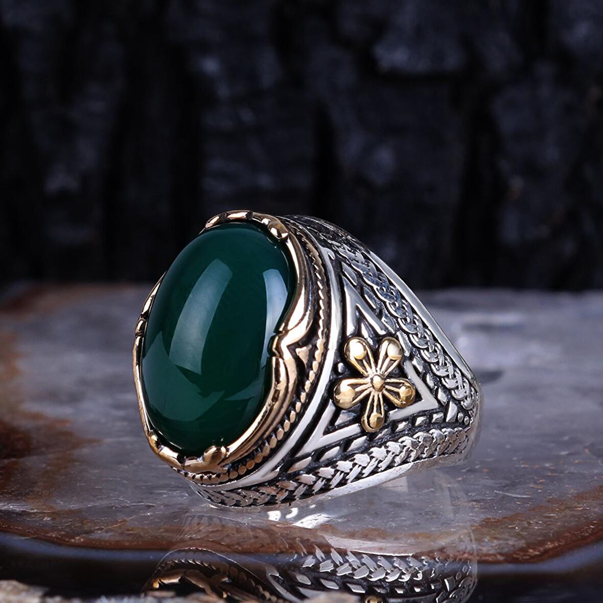 Akik Taşlı 925 Ayar Gümüş Erkek Yüzük