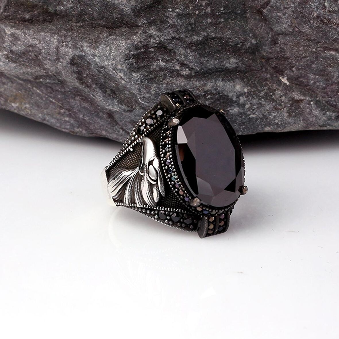 ZİRKON TAŞLI KARTAL MODEL ERKEK GÜMÜŞ YÜZÜK