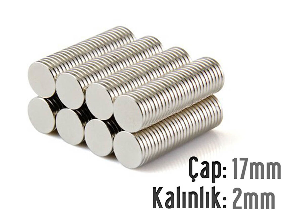 Neodyum Mıknatıs Silindir Çap 17mm , Kalınlık 2mm   ( 5 Adet)