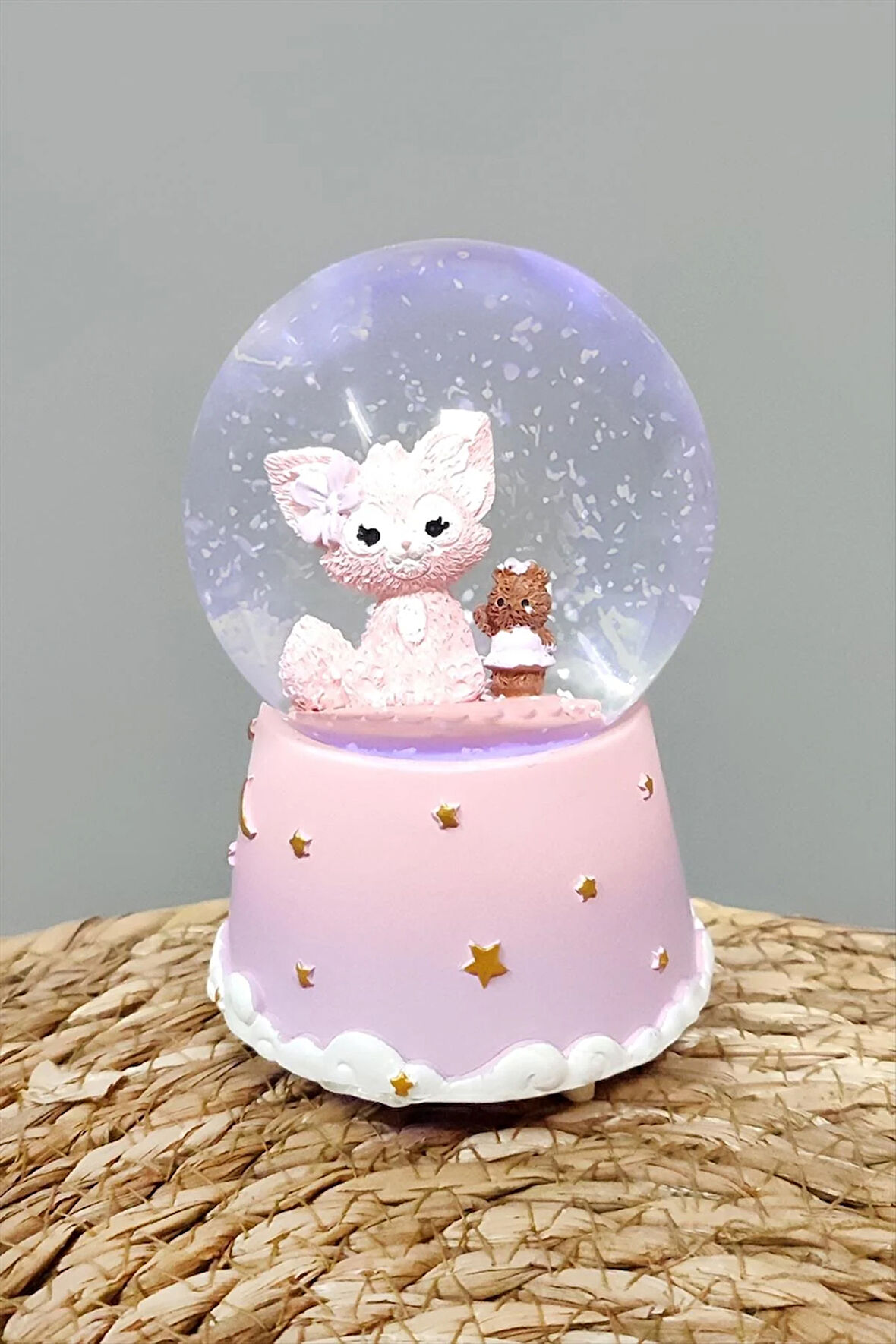 Tavşan Pilli Müzikli Işıklı Kar Küresi (Orta Boy)