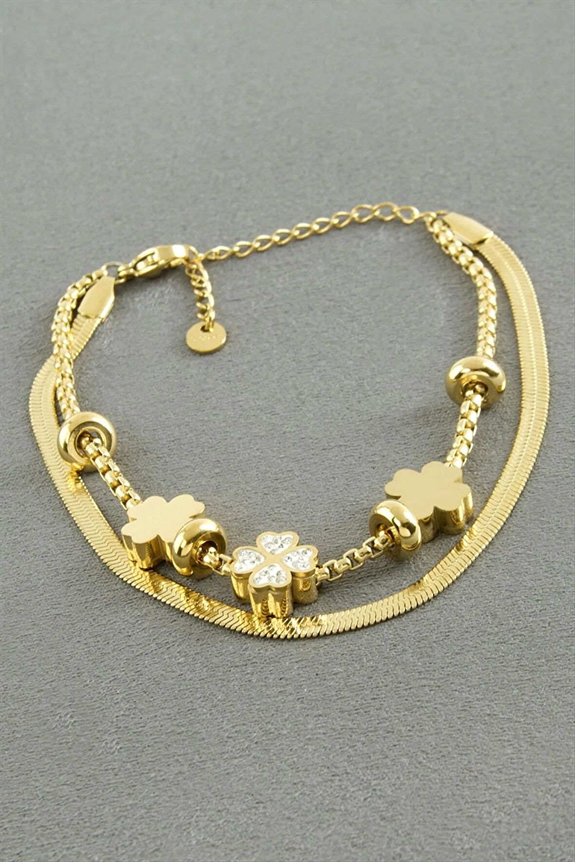 Yonca Taşlı Lüks Çelik Bileklik