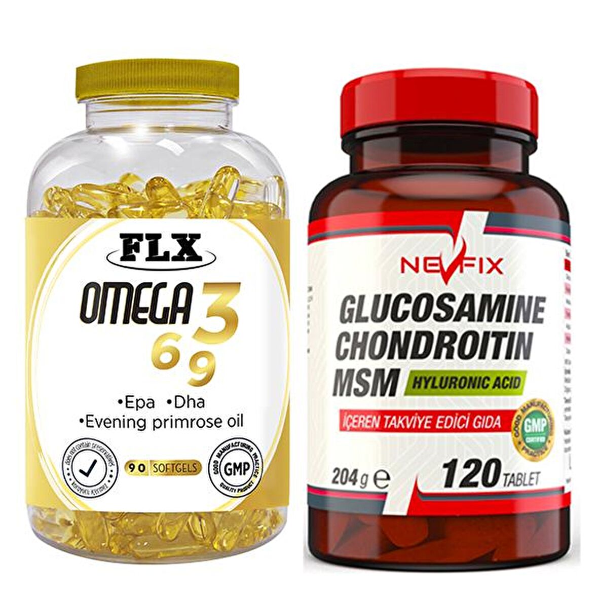 Flx Omega 3-6-9 Balık Yağı 90 Softgel & Nevfix Glucosamine Chondroitin Msm 120 Tablet