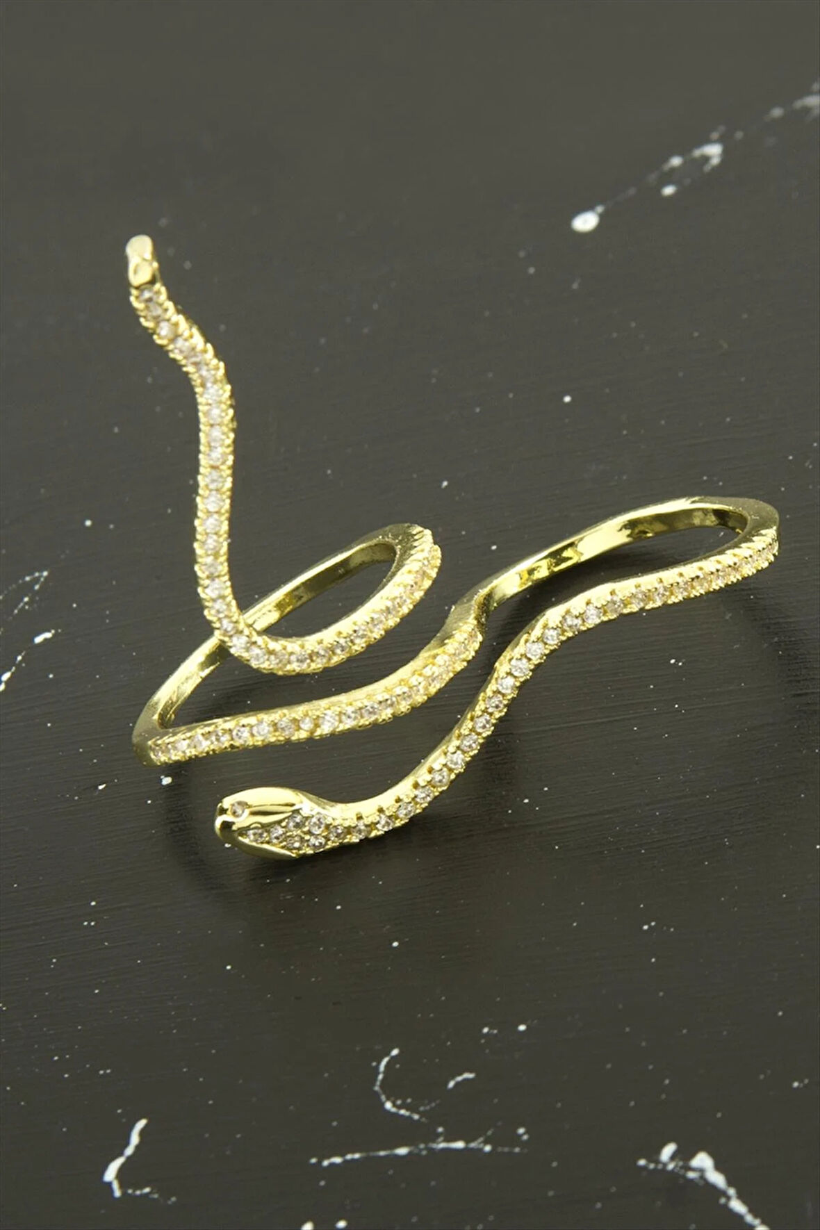 Xuping Yılan Zirkon Taşlı İki Parmak Çelik Yüzük