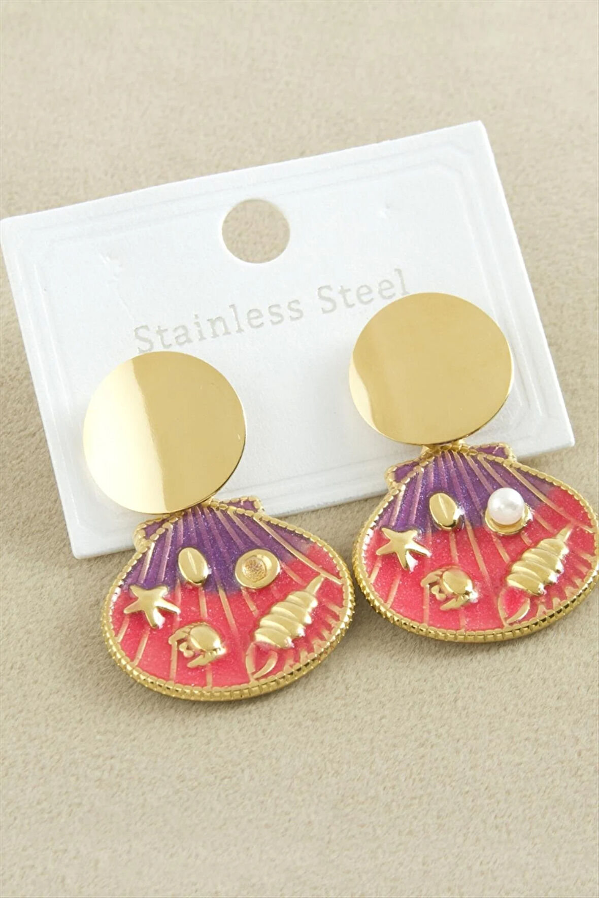 Oval Mineli Lüks Çelik Küpe