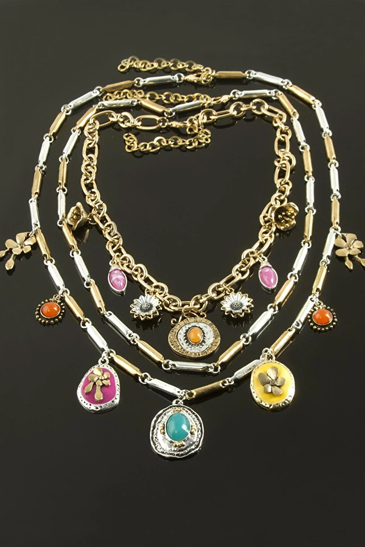 3 Adet Çiçek Etnik Lüks Yaka Kolye