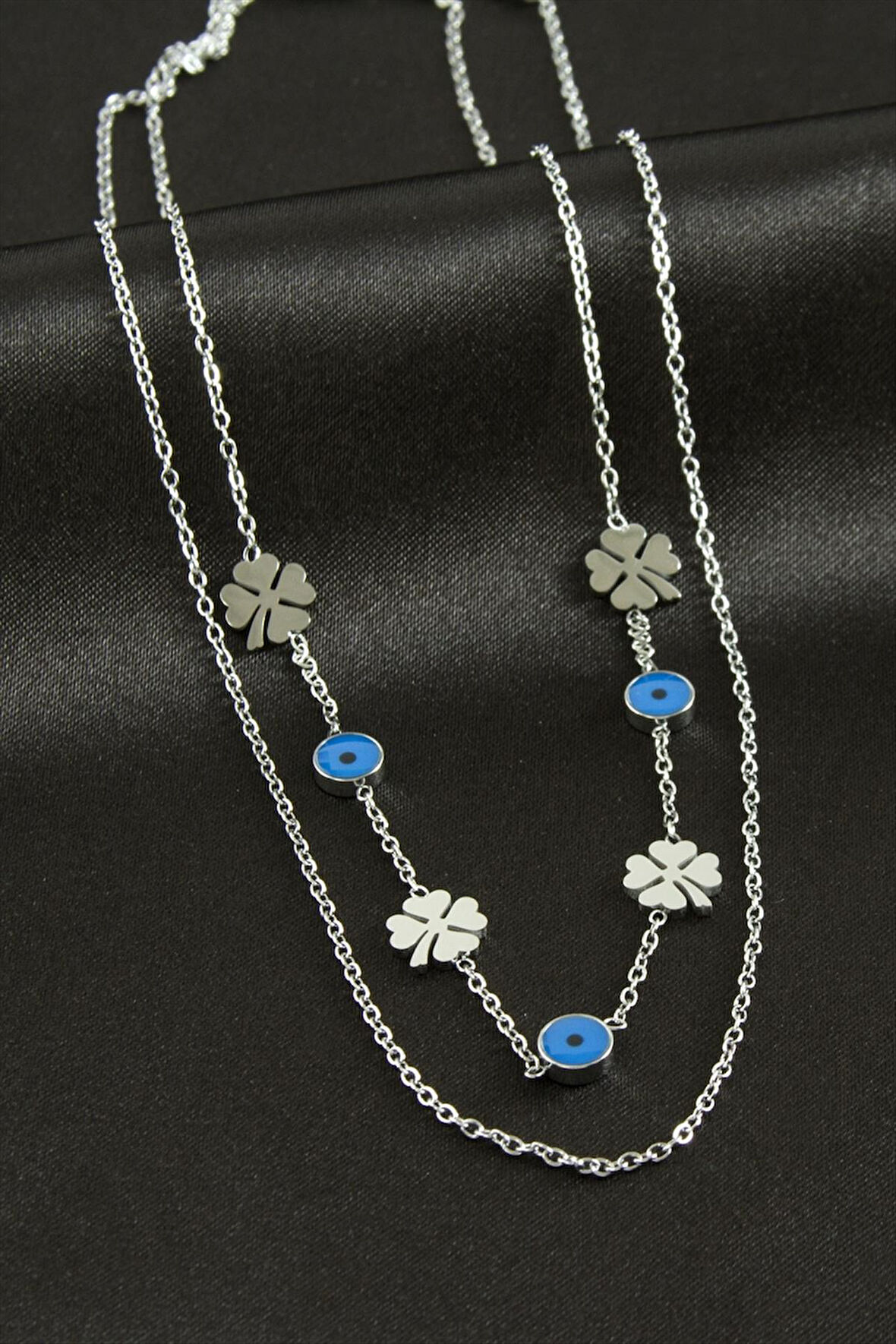 Yonca Nazar Lüks Çelik İkili Kolye