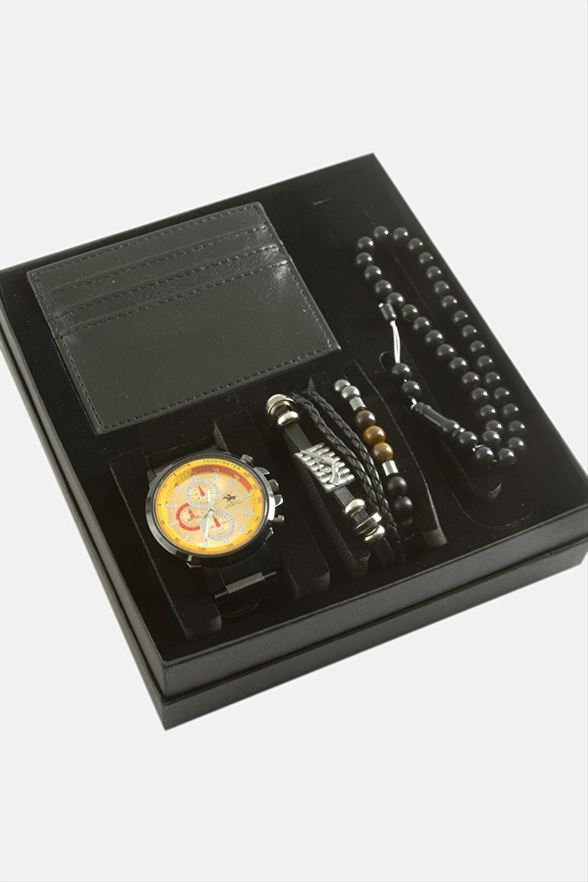 Metal Kol Saati Tesbih Bileklik ve Cüzdan Kutulu Set