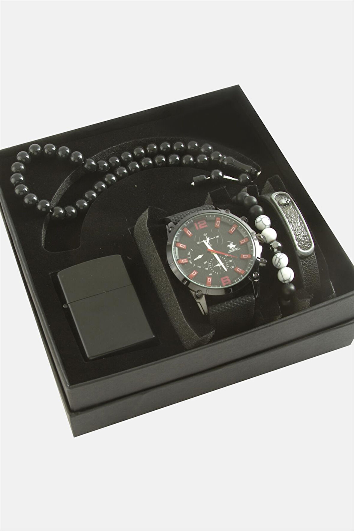 Kayışlı Kol Saati Tesbih Bileklik ve Çakmak Kutulu Set