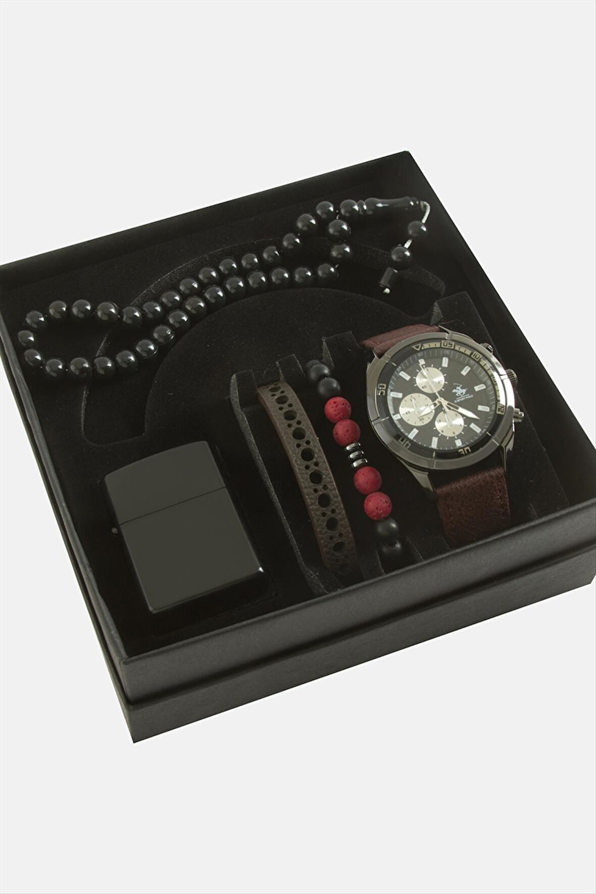 Kayışlı Kol Saati Tesbih Bileklik ve Çakmak Kutulu Set