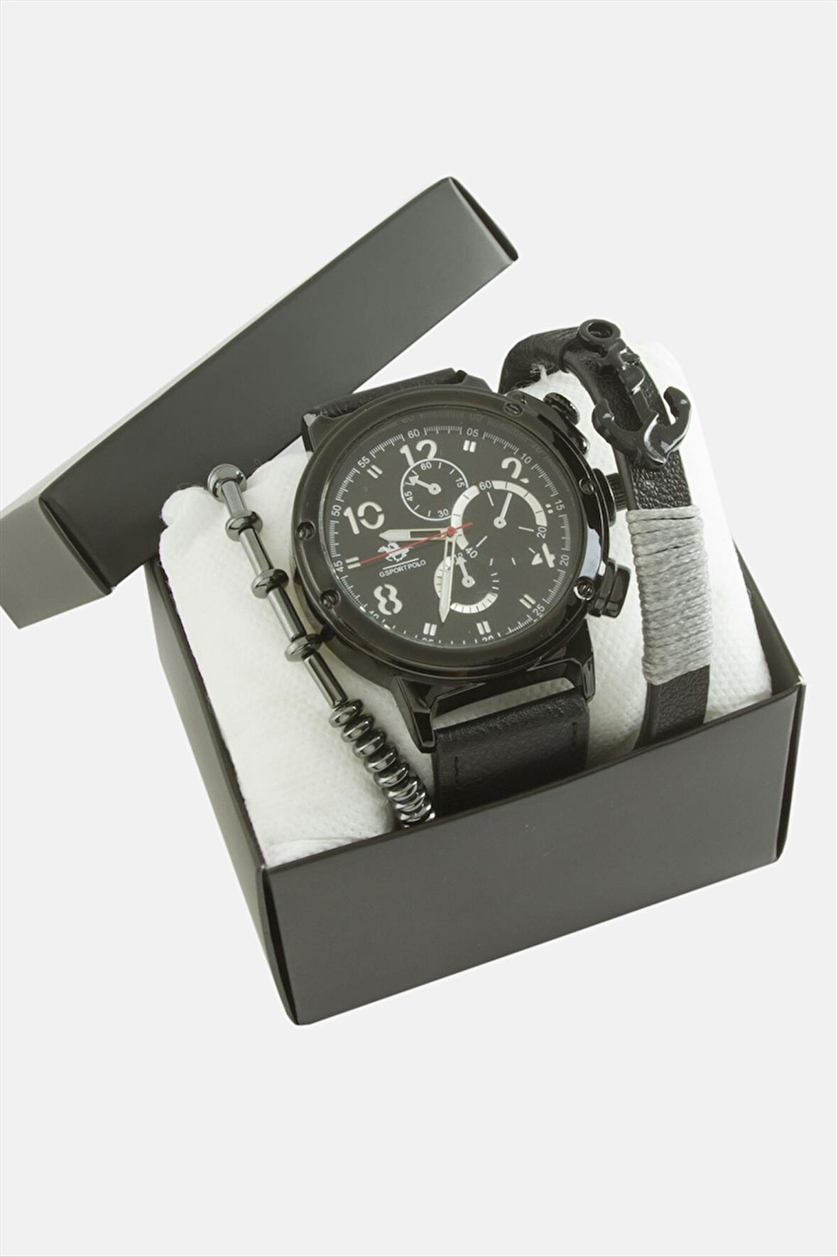 Kayışlı Erkek Kol Saati ve Kutulu Bileklik Kombini