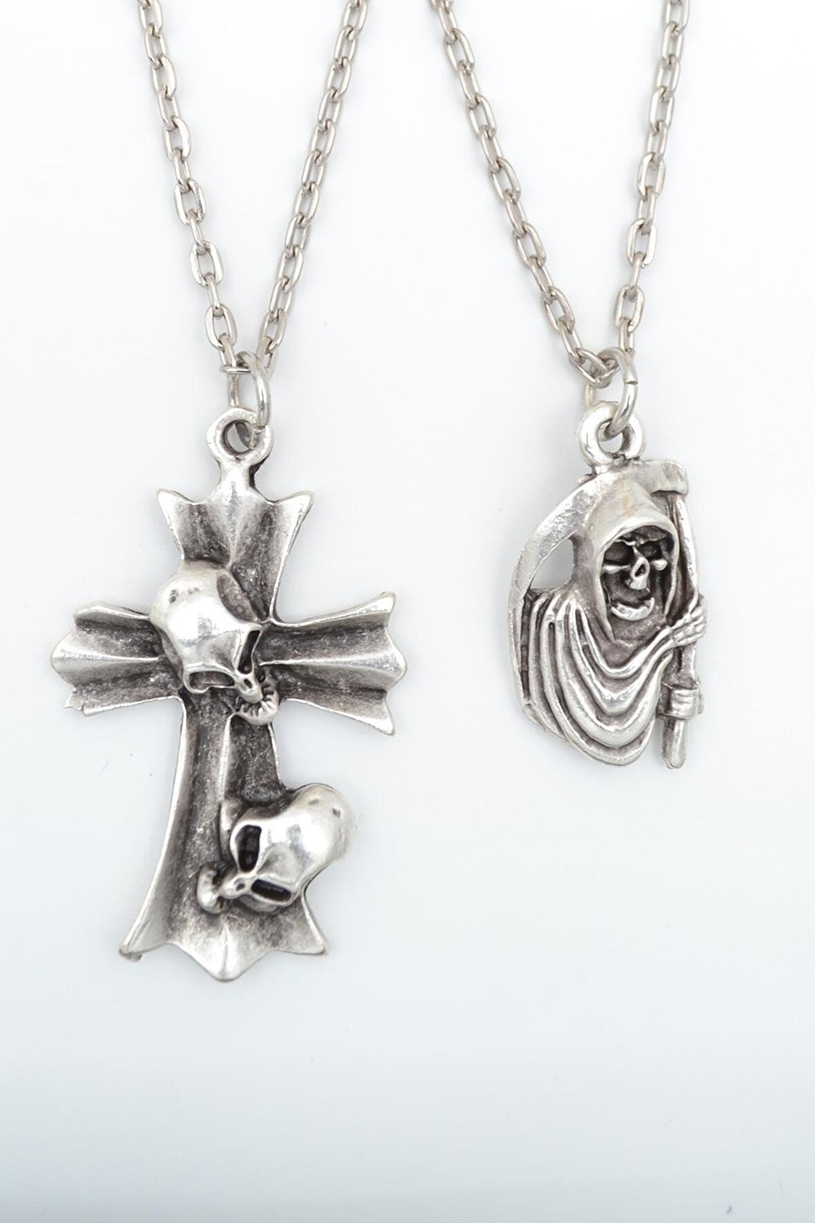 2'li Kuru Kafa Haç - Orak Azrail Erkek Kadın Kolye Seti 925 Ayar Gümüş Kaplama