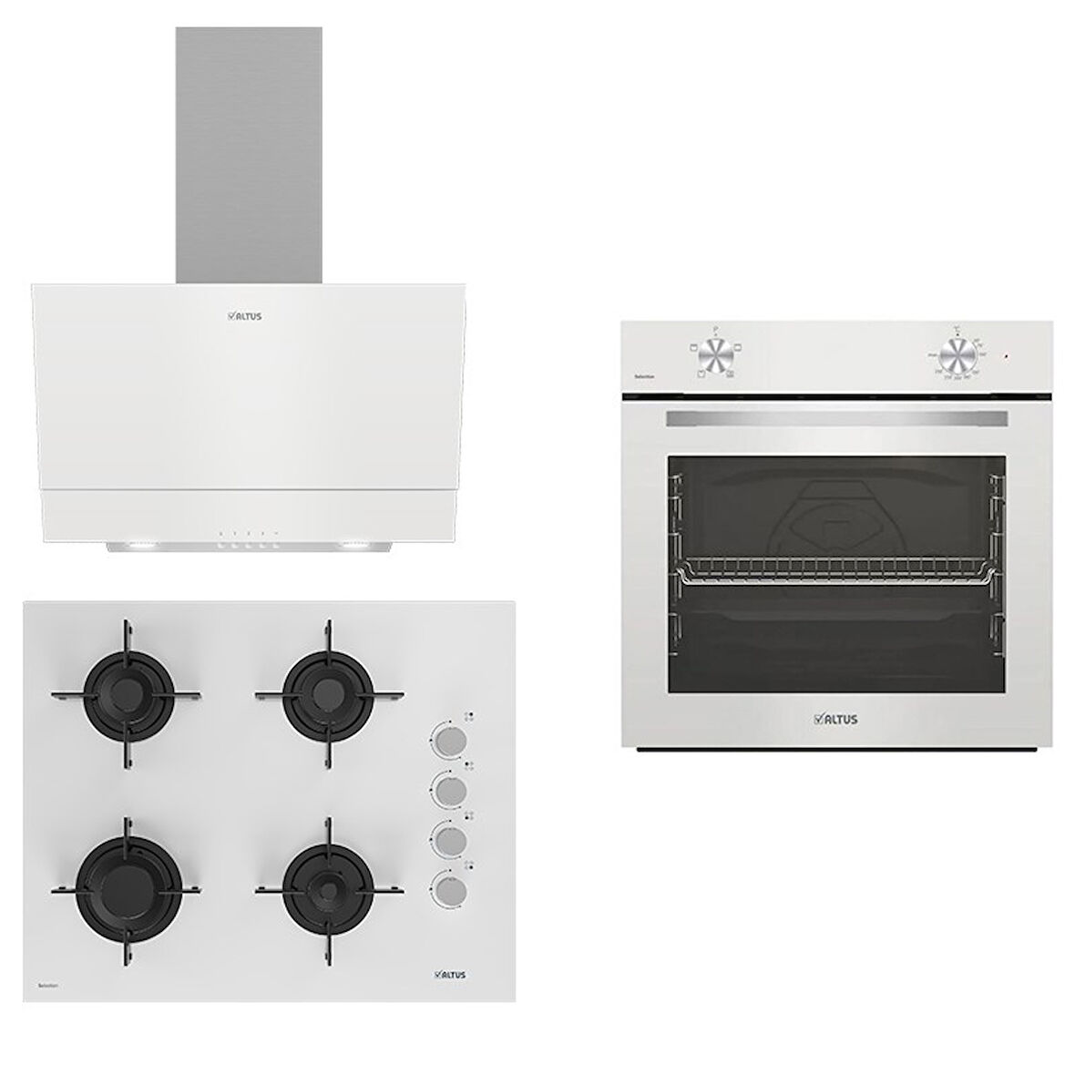Altus Beyaz Ankastre Set Ala 310HW Fırın - Ala 159 DHW Ocak - Ala 510 W Davlumbaz