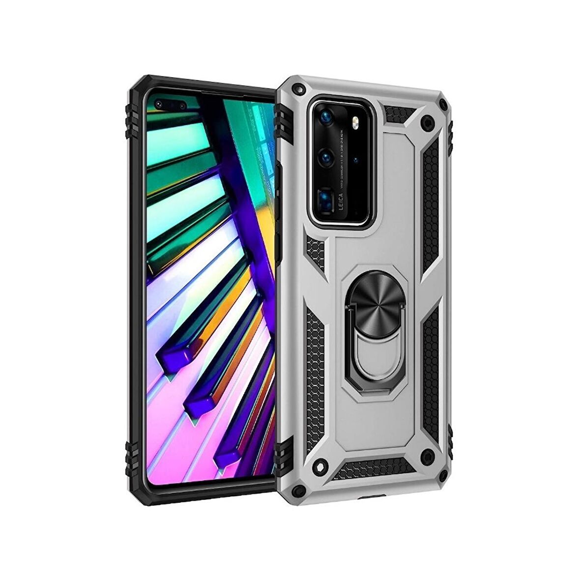 Smcase Huawei P40 Pro Kılıf Vega Yüzüklü Tank Kapak  Tam Kapatan Ekran Koruyucu
