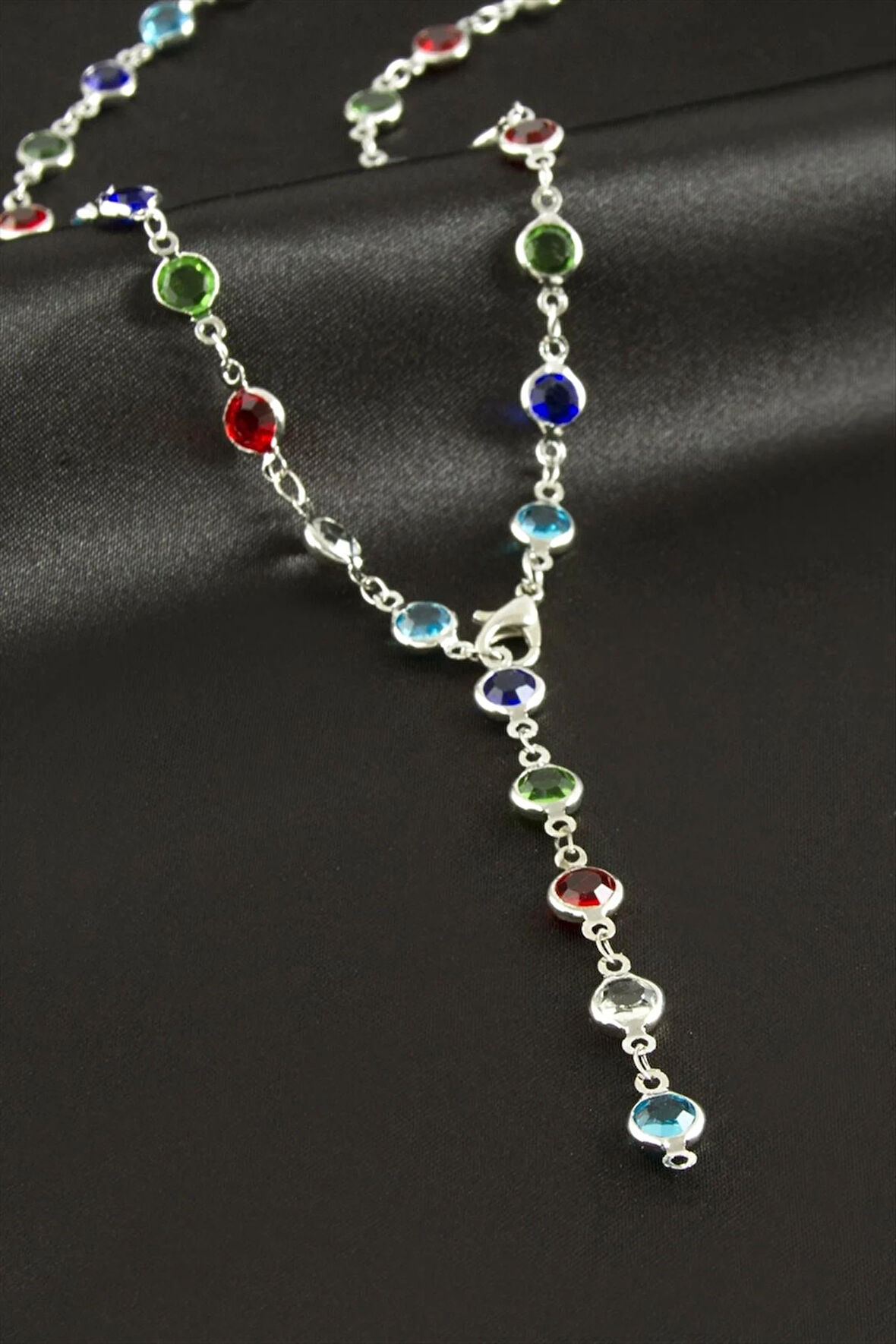 Yuvarlak Zirkon Taşlı Çelik Y Kolye