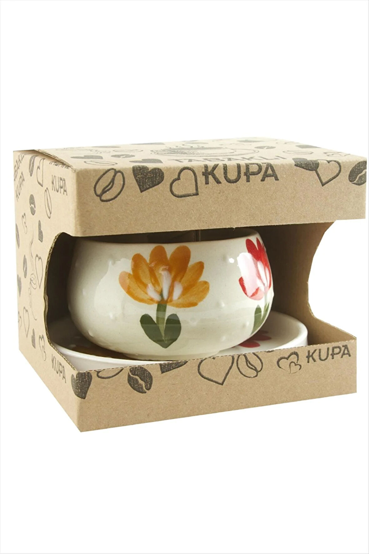 Çiçek Desenli Seramik Tabaklı Kupa