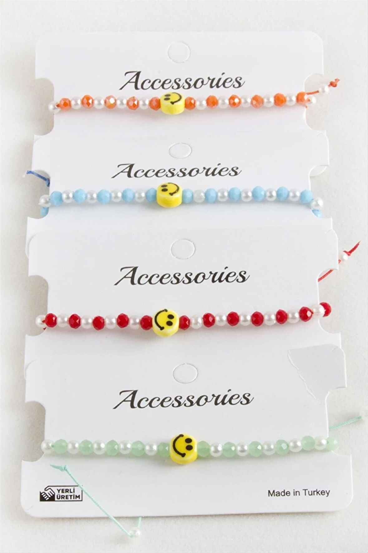 Emoji İnci Kristal Makrome İp Bileklik