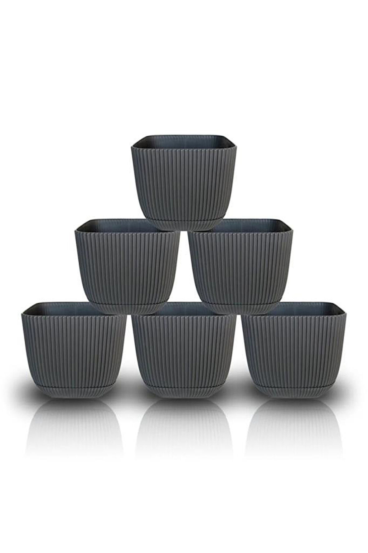 Omnipazar KRS-381 Dekoratif Plastik Mercan Kare Saksı 0.27 litre Antrasit 6 Adet