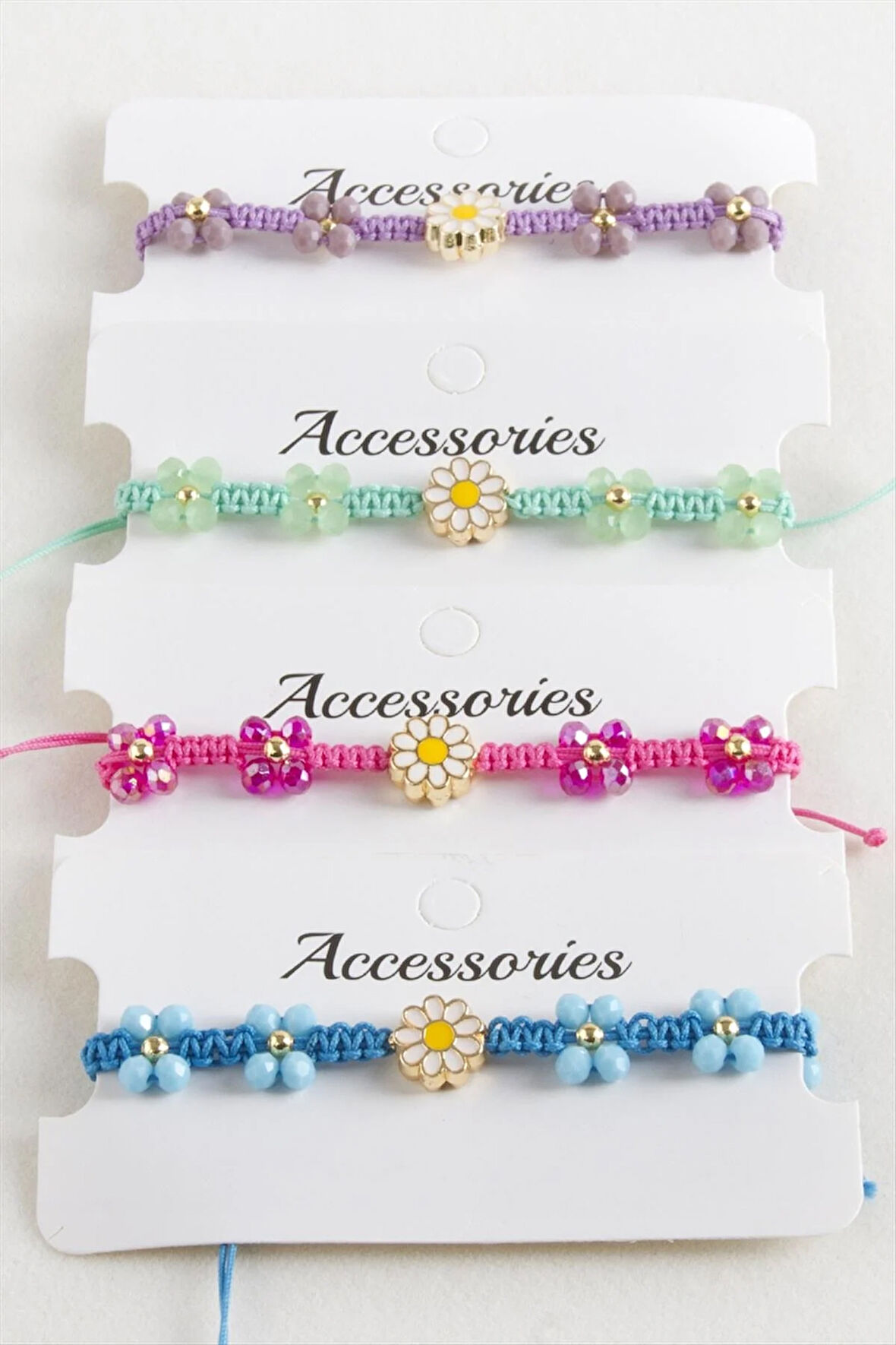 Papatya Mineli Makrome Örgülü İp Bileklik