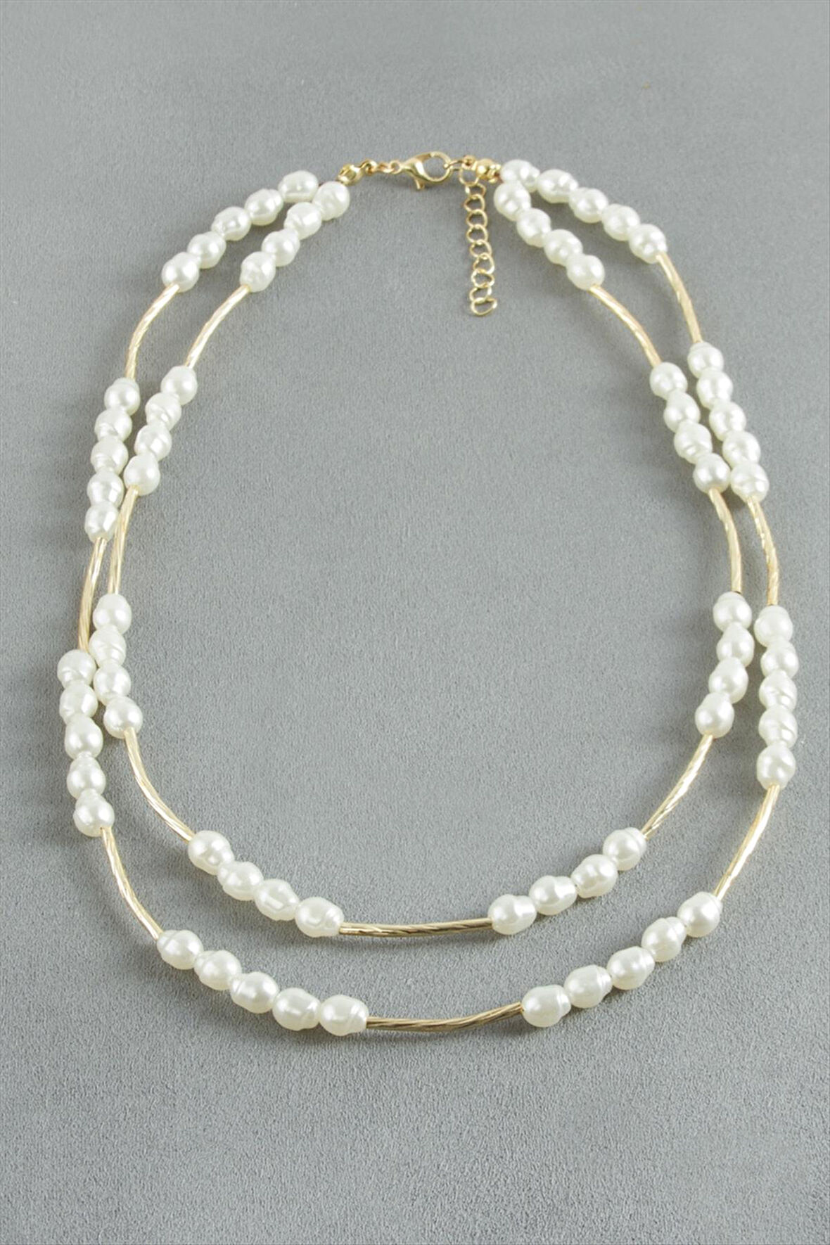 Oval İnci İkili Kolye