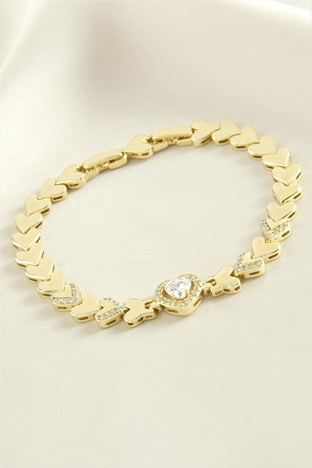 Xuping Kalp Zirkon Taşlı Lüks Çelik Bileklik