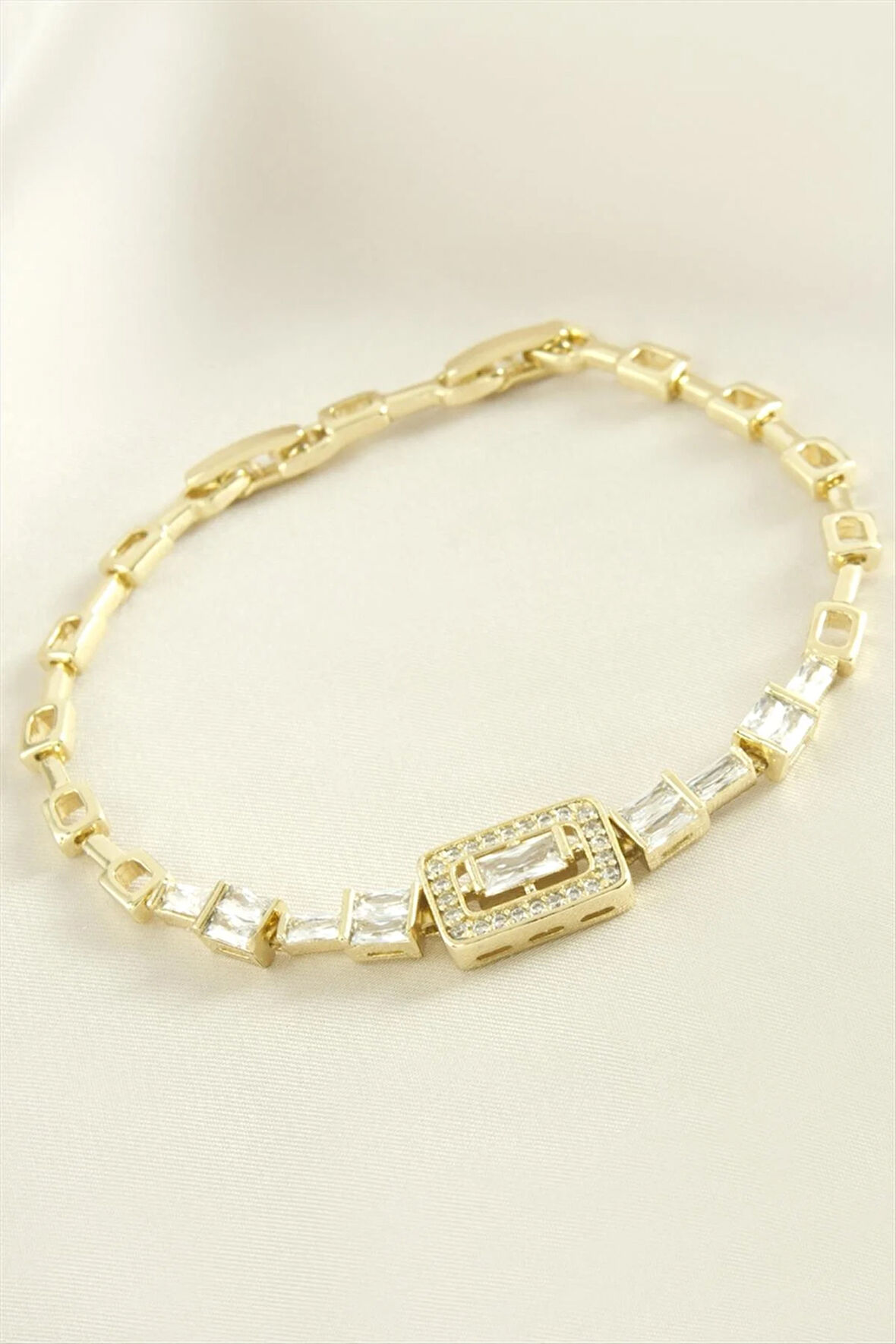 Xuping Dikdörtgen Baget Taşlı Lüks Çelik Bileklik