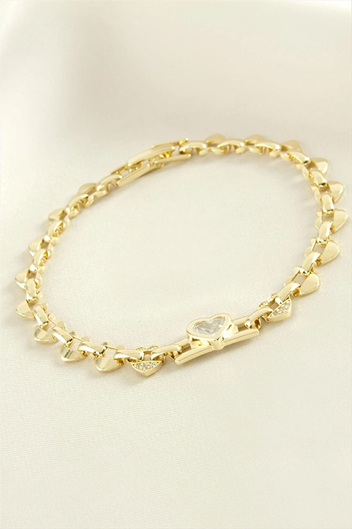 Xuping Kalp Zirkon Taşlı Lüks Çelik Bileklik