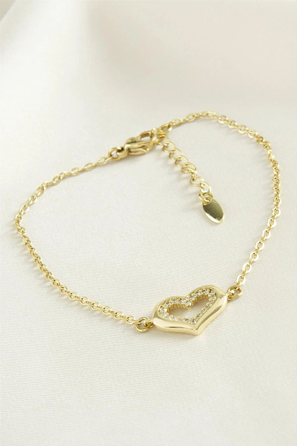 Kalp Zirkon Taşlı Çelik Bileklik