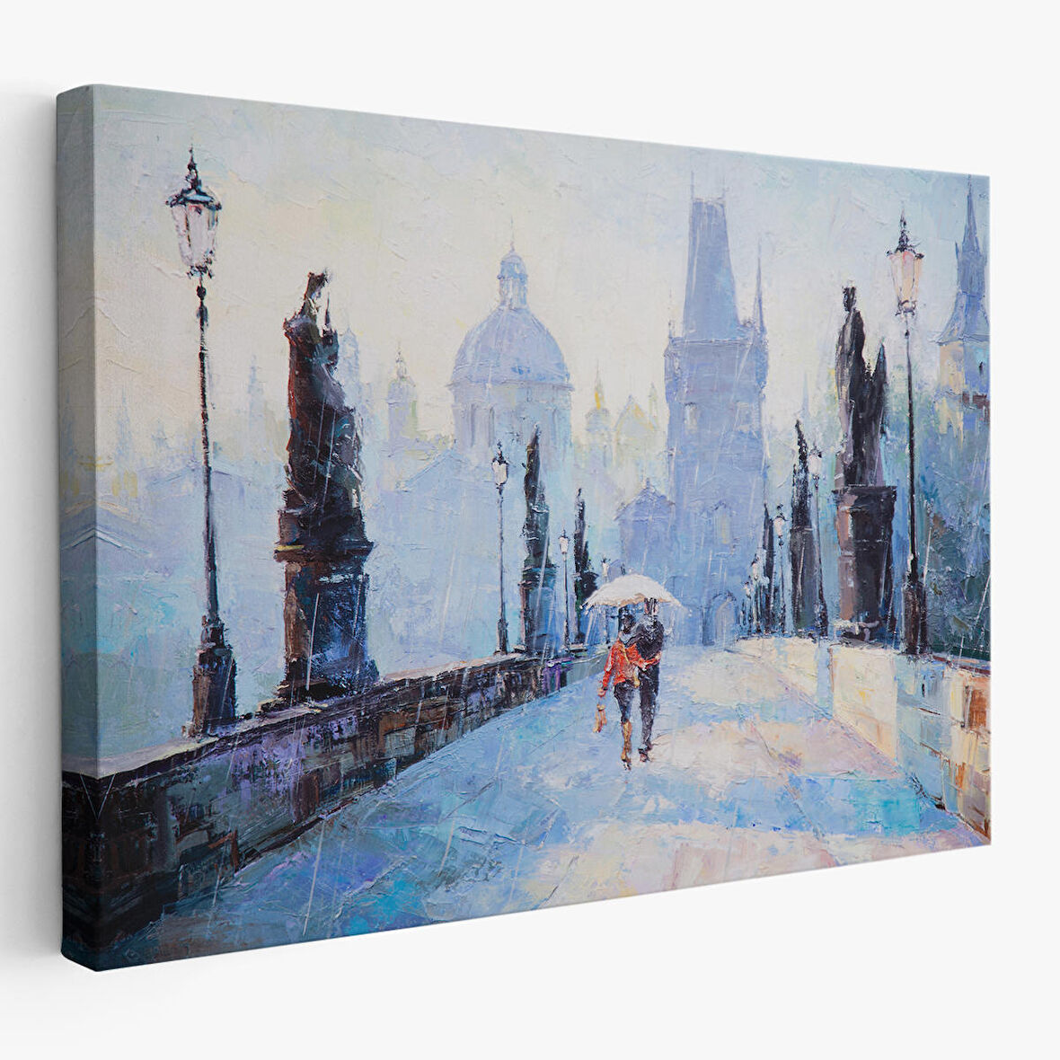 Harita Sepeti Şemsiye Altında Bir Çift Aşık Temalı Kanvas Duvar Tablosu-1187