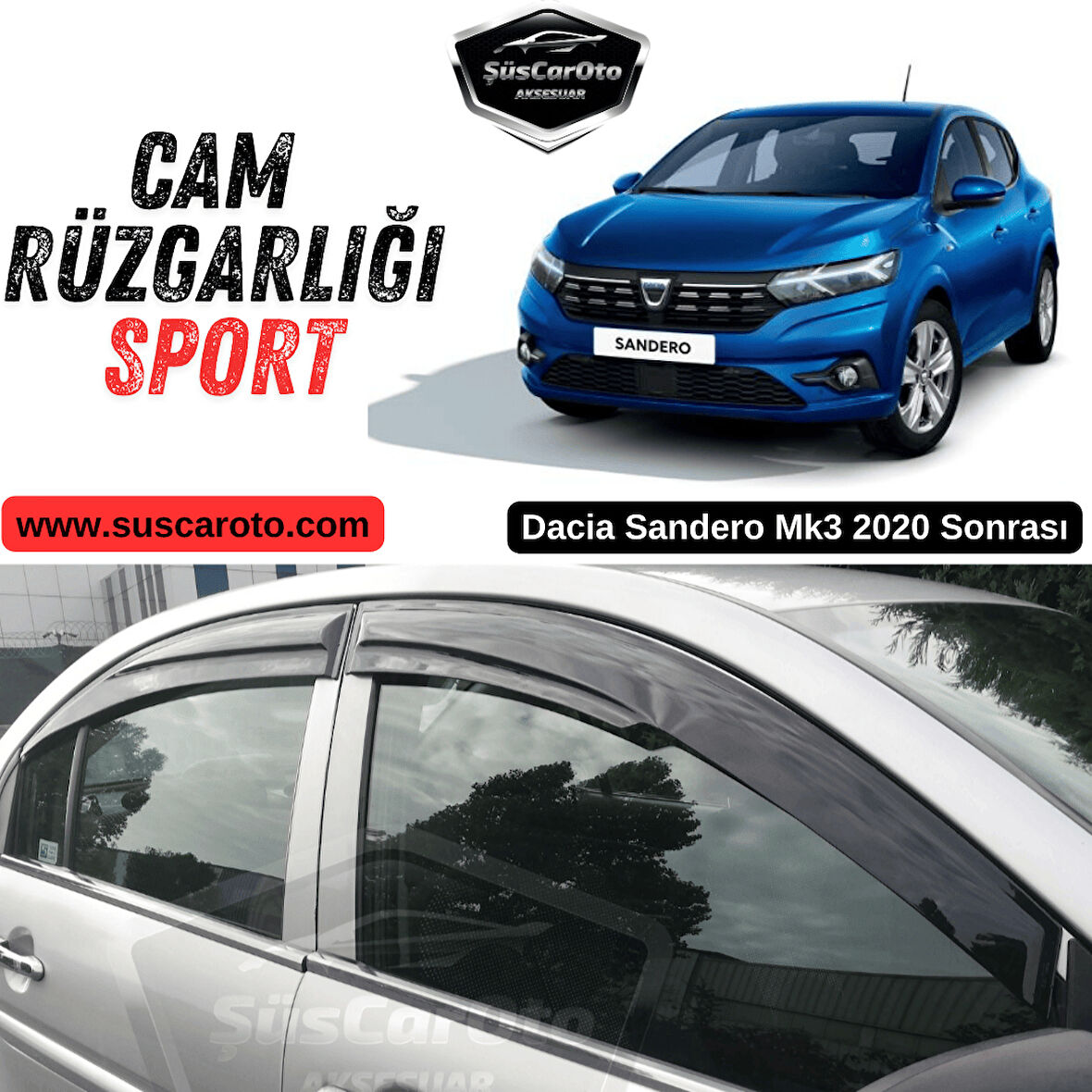 Dacia Sandero Mk3 2020 Sonrası Uyumlu Mugen Cam Rüzgarlığı Seti Piano Black 4'lü İthal Parlak Siyah