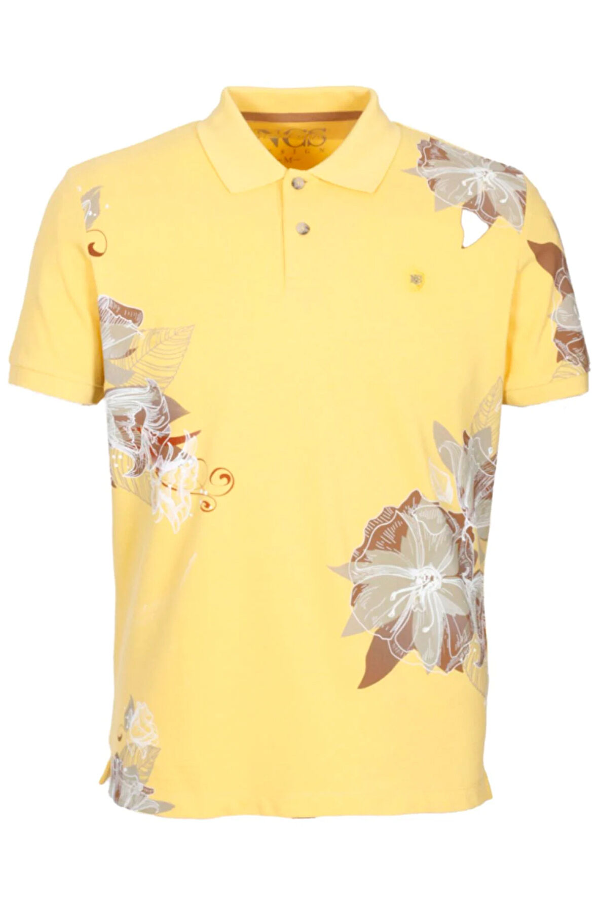 Erkek Polo Yaka Tişört SARI %100 Pamuk Slim Fit Ribana'lı Kol Floral Desenli T-shirt NCS JEANS 1189