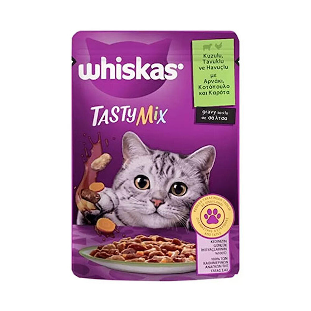 Whiskas Pouch Tastymix Sos İçinde Kuzulu Tavuklu ve Havuçlu Yetişkin Kedi Konservesi 12 Adet 85 Gr 