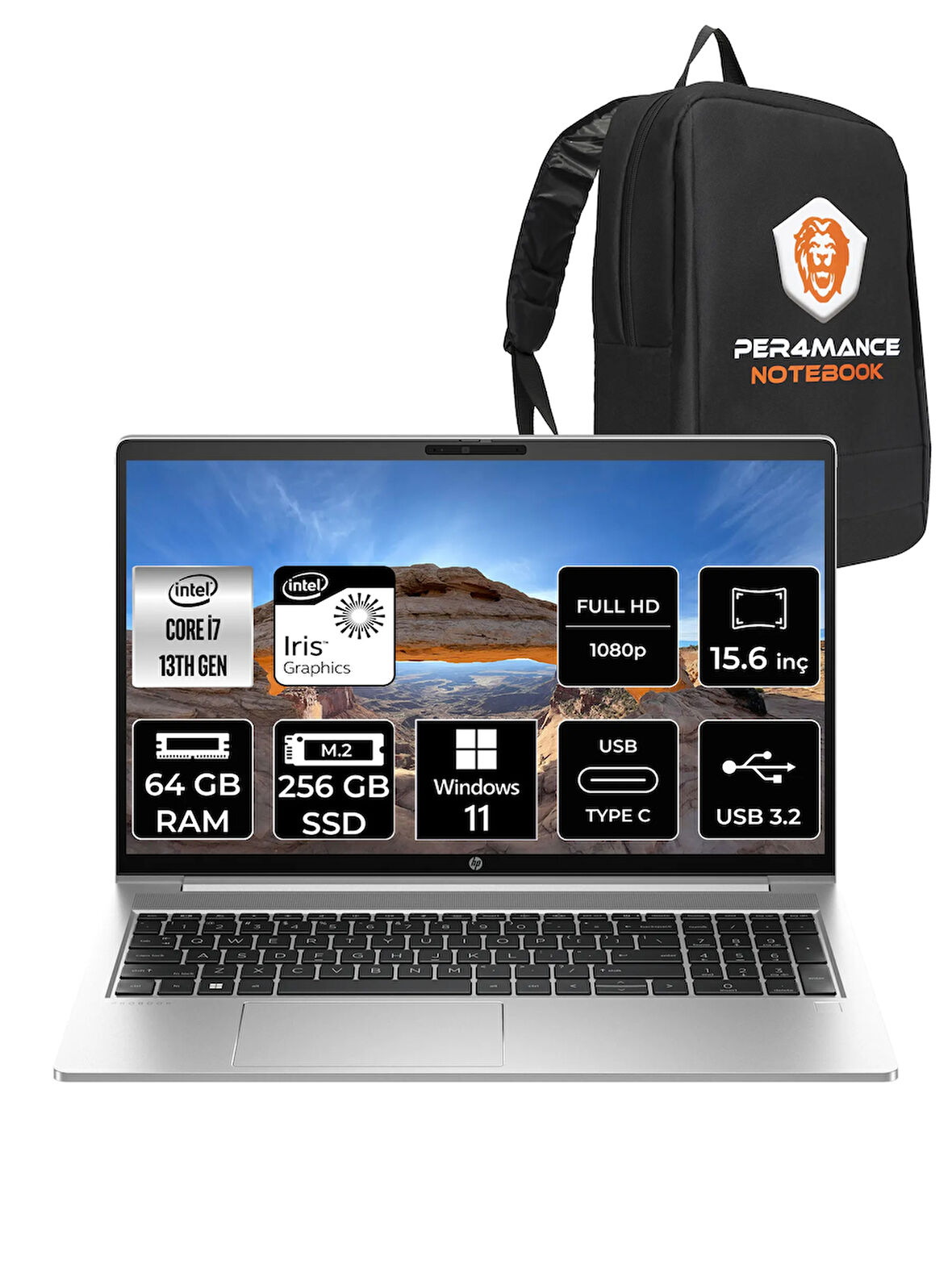 HP ProBook 450 G10 i7 1355U 64GB RAM 256GB SSD 15.6'' FHD W11PRO Dizüstü Bilgisayar & PER4 ÇANTA