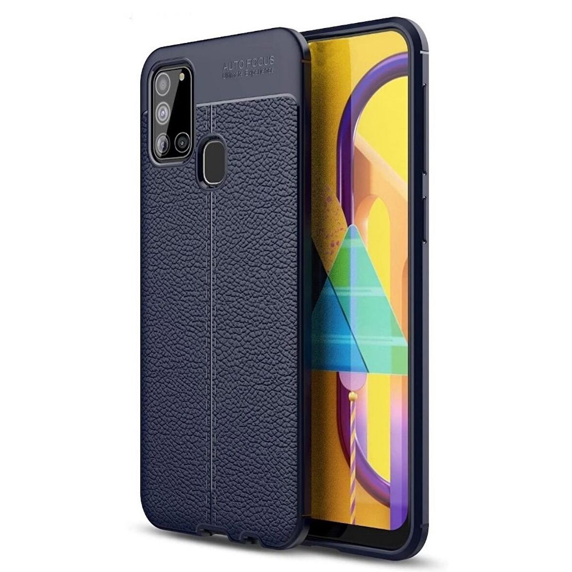 Smcase Samsung Galaxy A21S Kılıf Deri Dokulu Silikon 