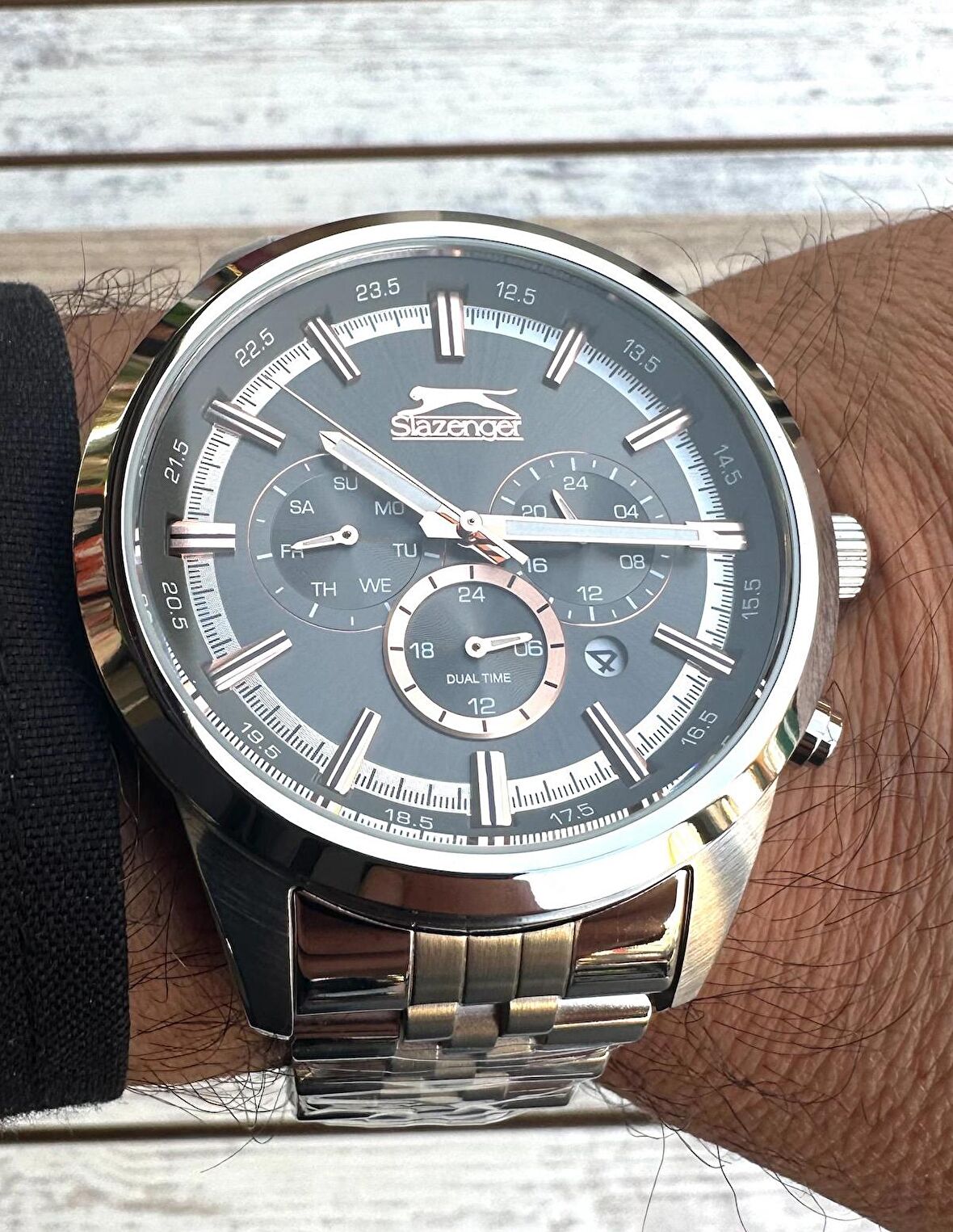 SLAZENGER 43MM ROSE İNDEKSLİ FONKSİYONLU ÇELİK ERKEK KOL SAATİ