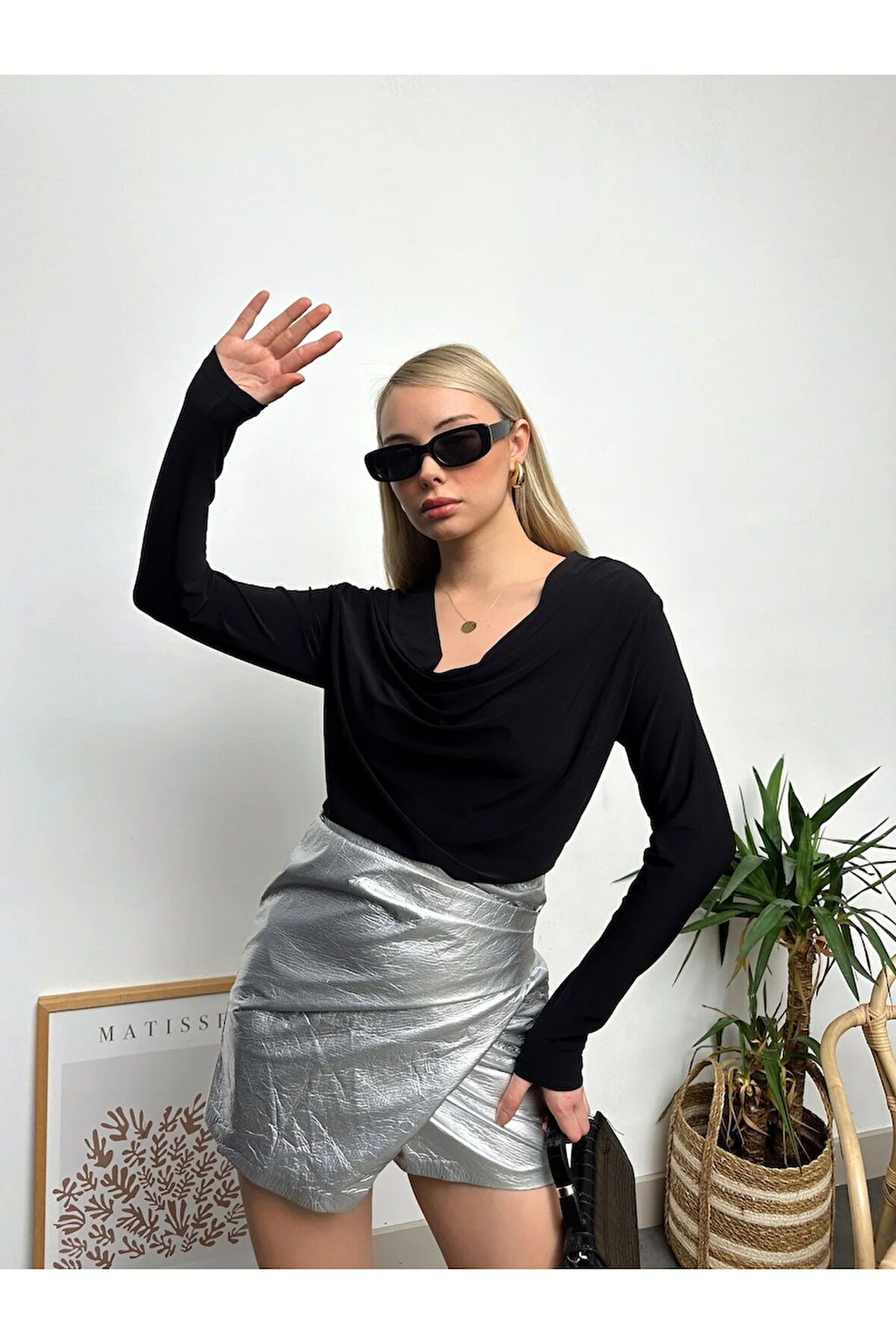 Kadın Siyah Uzun Kol Degaje Yaka Sandy Bluz