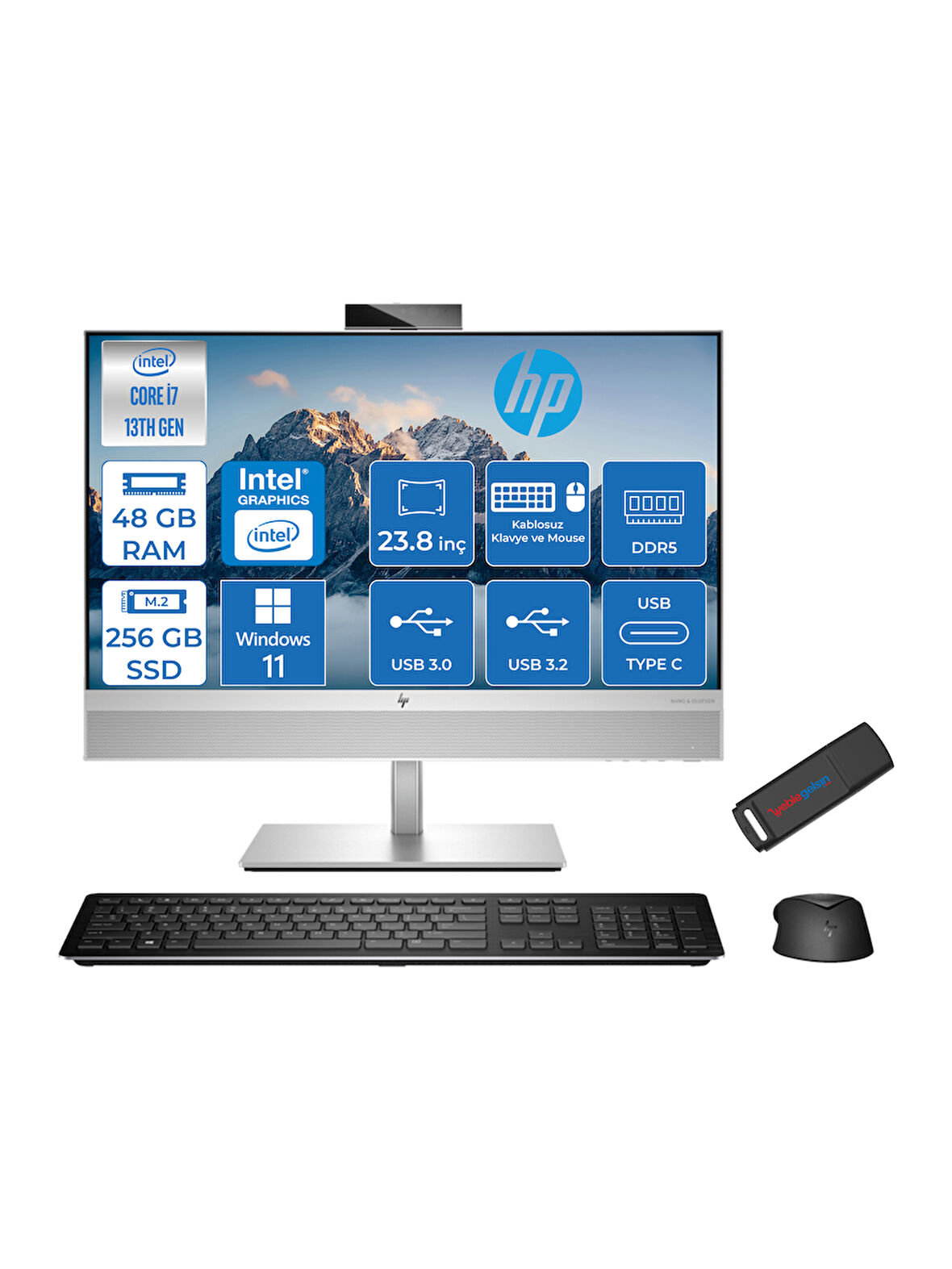 Hp Eliteone 840 G9 13.nesil Intel® Core I7 13700 48GB Ddr5 256GB SSD Fhd 23.8" IPS Windows 11 Pro All In One Bilgisayar 7B0H7EAW11 + Zetta Bellek