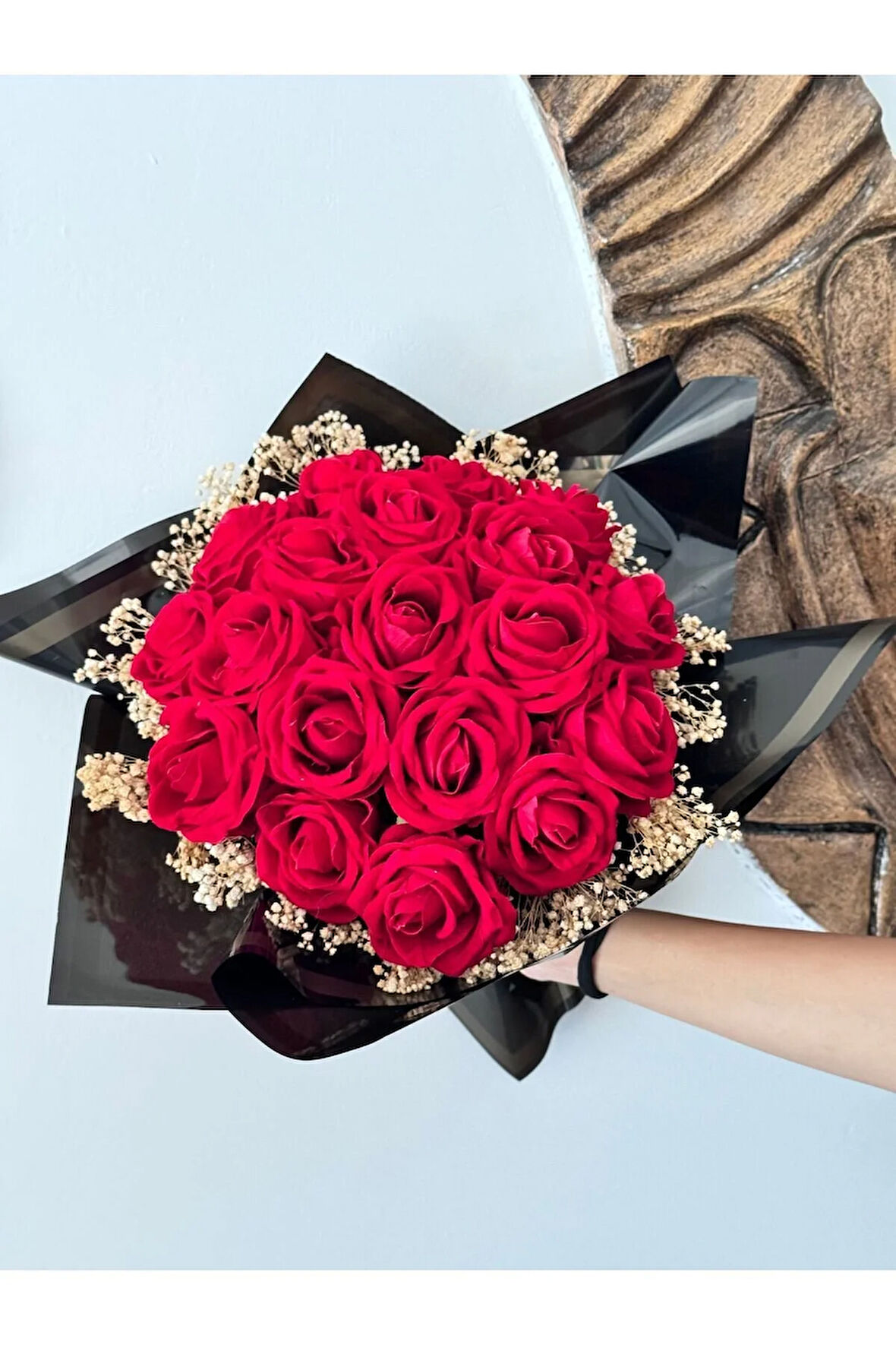 Kırmızı gül buket kız isteme nişan gelin yapay gül