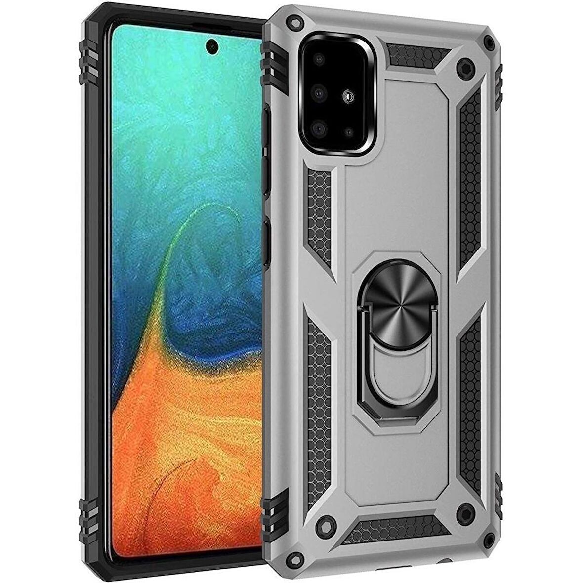 Smcase Samsung Galaxy A31 Kılıf Vega Yüzüklü Tank Kapak  Nano Ekran Koruyucu