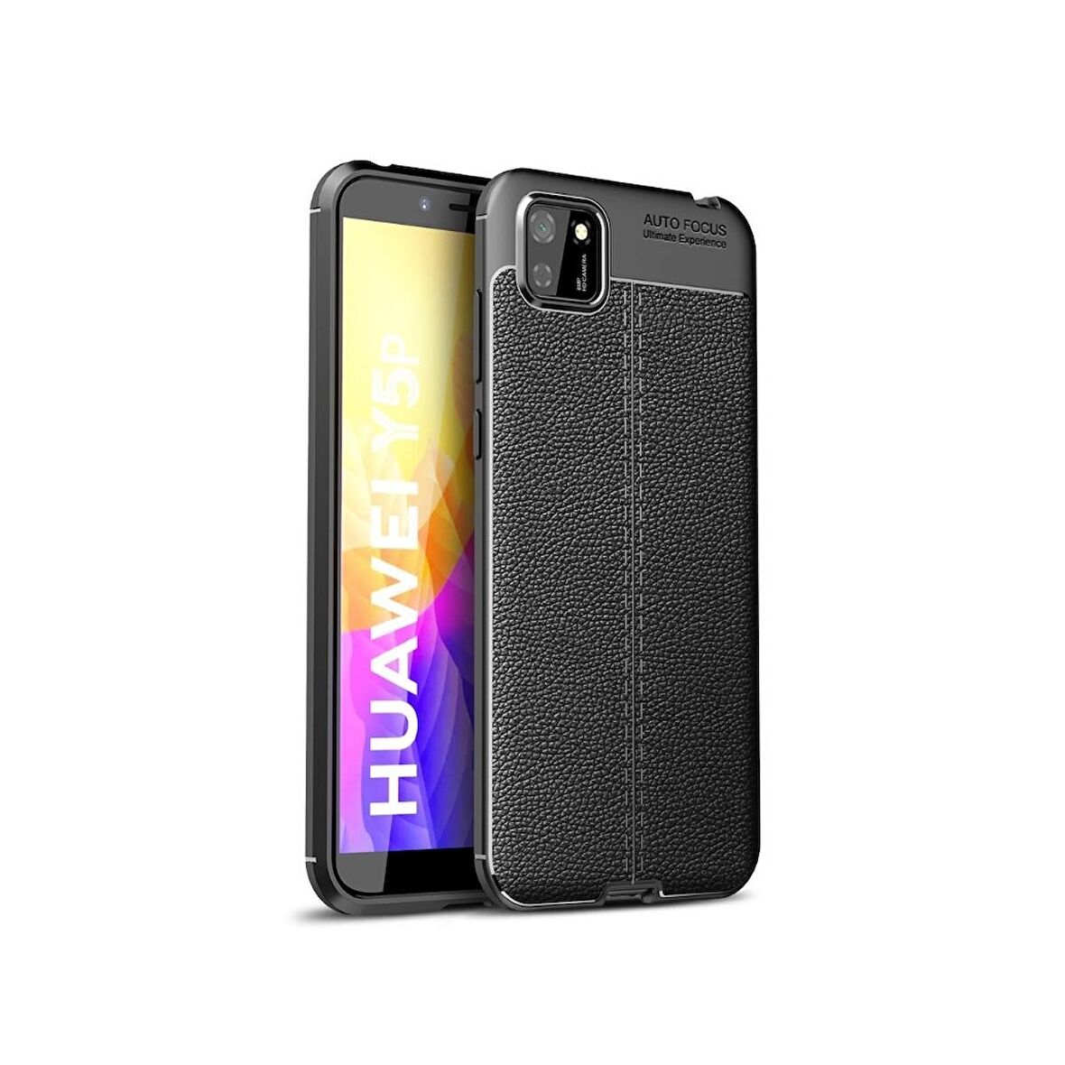Smcase Huawei Y5P Kılıf Deri Dokulu Silikon  Nano Ekran Koruyucu