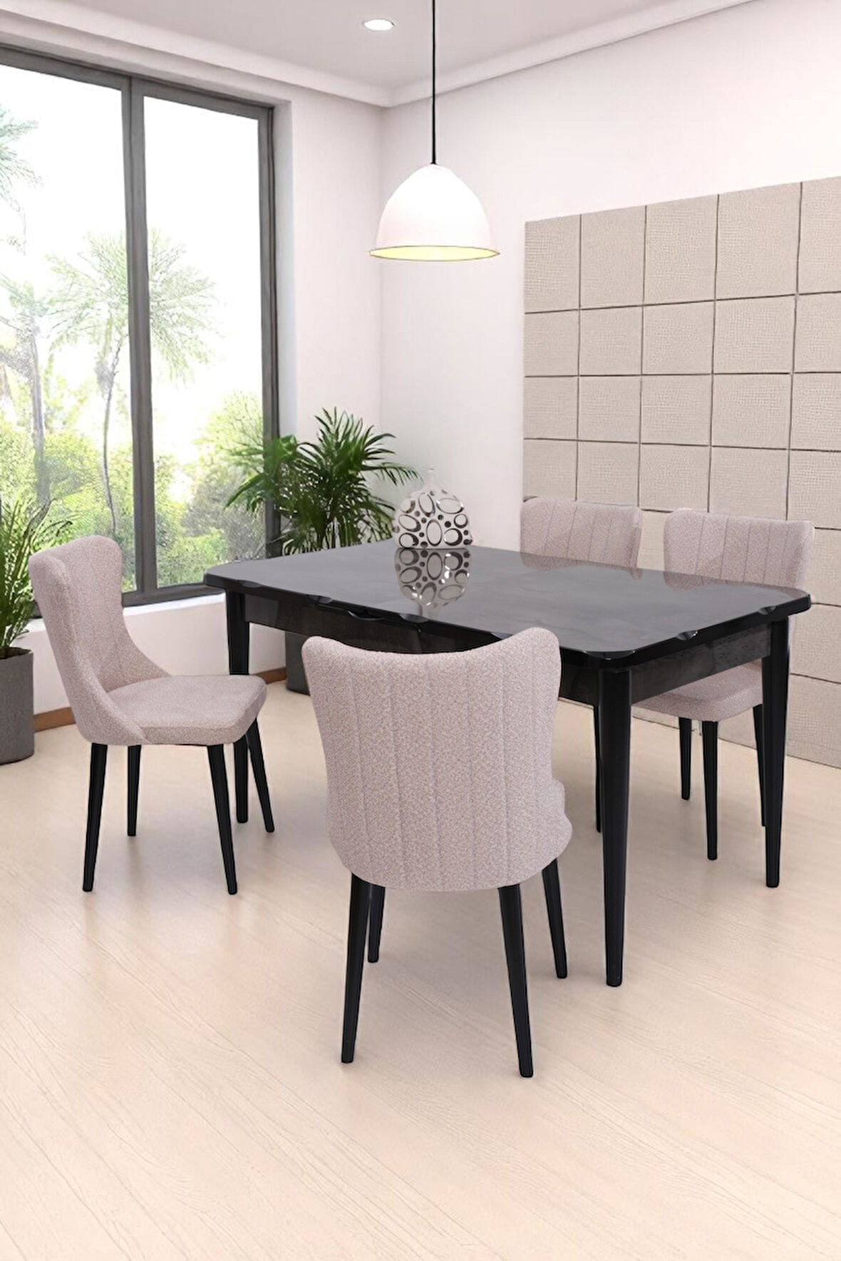 Duru Tuna Mdf Lak Panel Açılır Yemek Masa Takımı 90x160