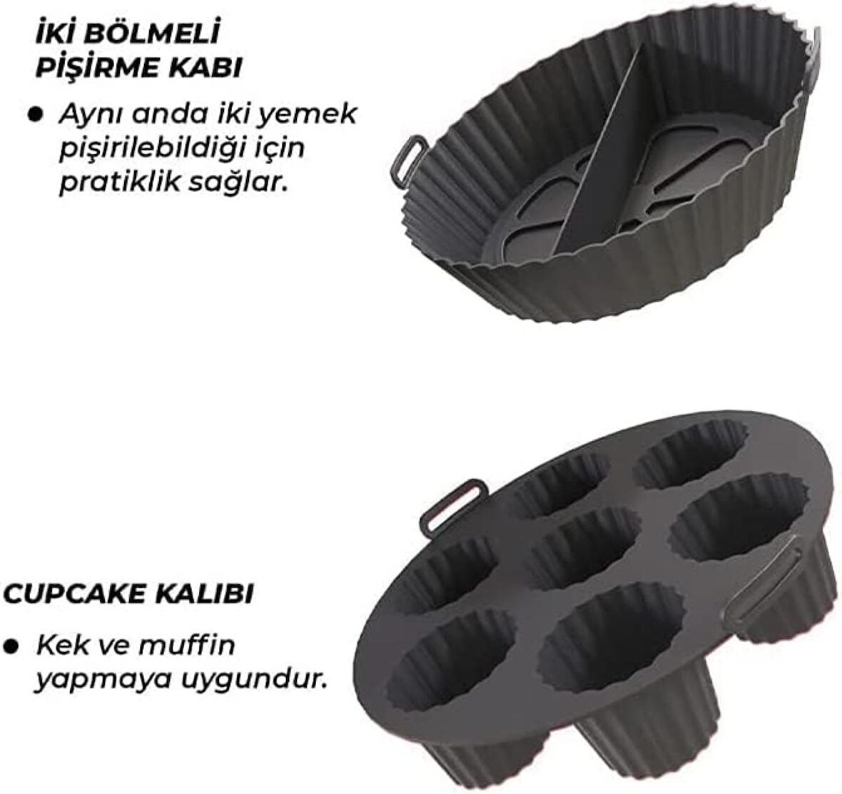 2 Parça Airfryer Silikon Pişirme Seti ; 2 Bölmeli Pişirme Kalıbı Muffin Cupcake Pişirme Kalıbı Hh