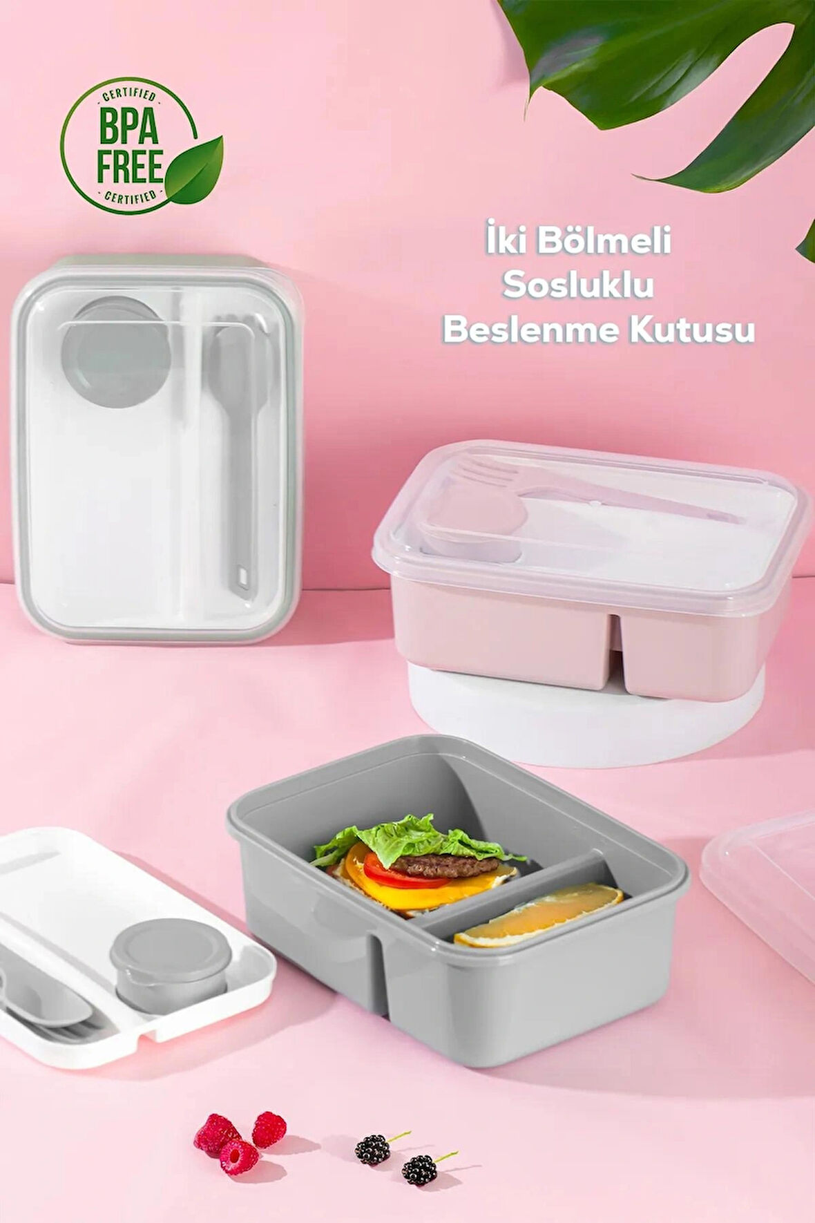 Lunch To Go Beslenme Kabı Bölmeli Sosluklu Plastik Beslenme Kutusu 920ml 40ml 14,5x20x7,4(H)cml Mavi