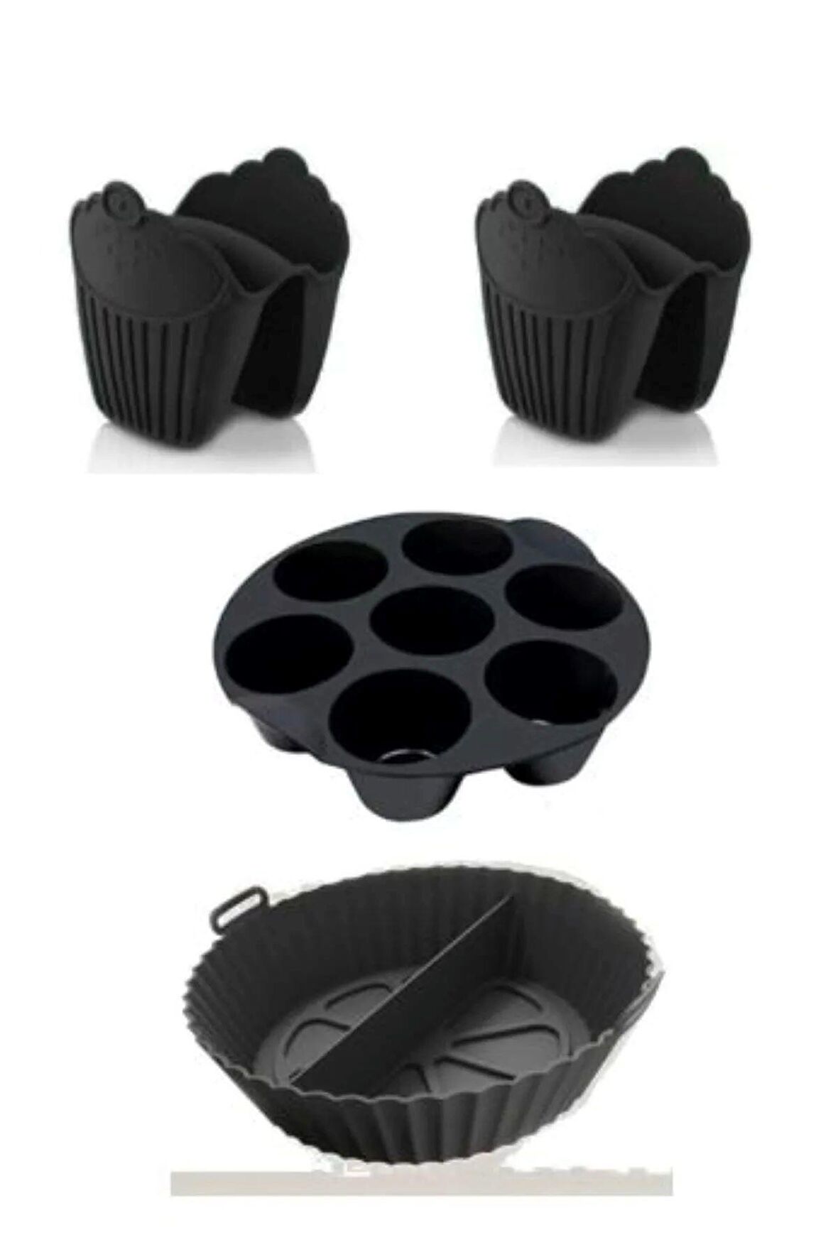 4 Parça Silikon Mutfak Seti Fırın Tutacak Airfryer Muffin Bölmeli Kalıp HH