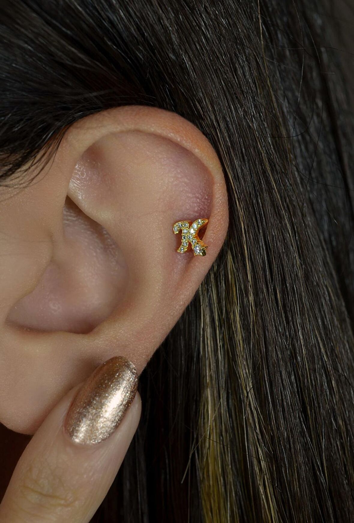 K Harfi Piercing Helix Kıkırdak Lob Tragus
