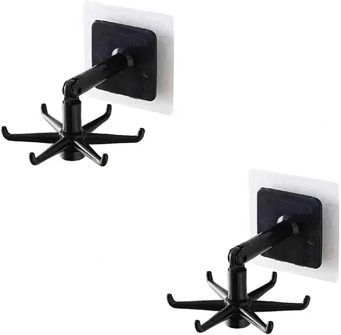 Microcase Kendinden Yapışkanlı 360 Derece Dönen 6 Kancalı Askı Mutfak Banyo Gardırop Raf Aparatı 2 Adet - SİYAH AL5022