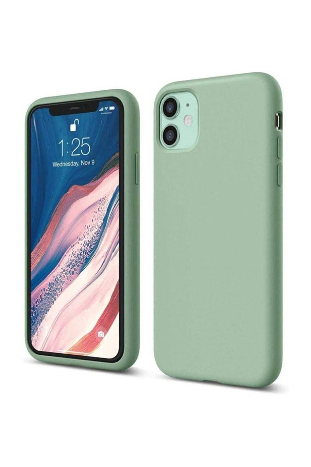 iPhone 11 Uyumlu içi Kadife Lansman Silicone kılıf Full Koruma Sağlayan Kılıf (Mint Yeşili)