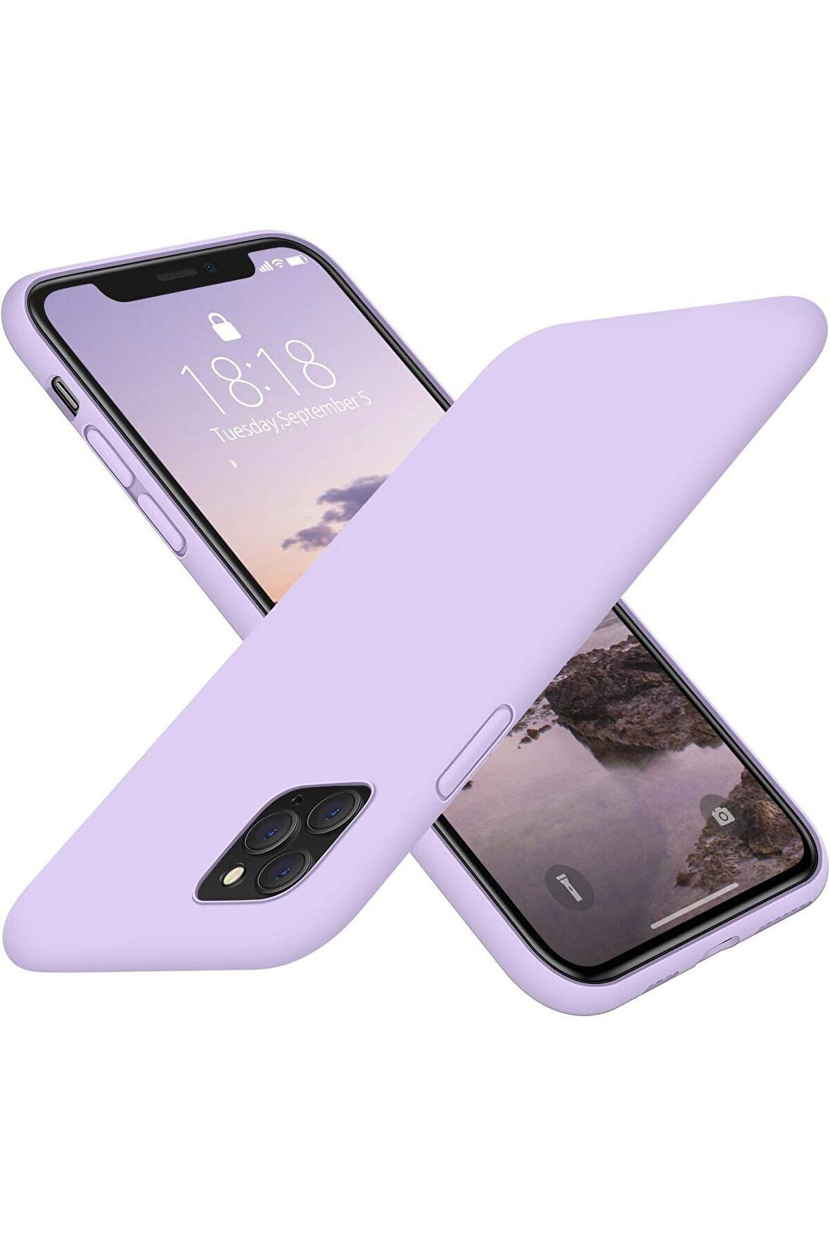 iPhone 11 Pro Max Uyumlu içi Kadife Lansman Silikon Kılıf Full Koruma Sağlayan Kılıf Lila Renk